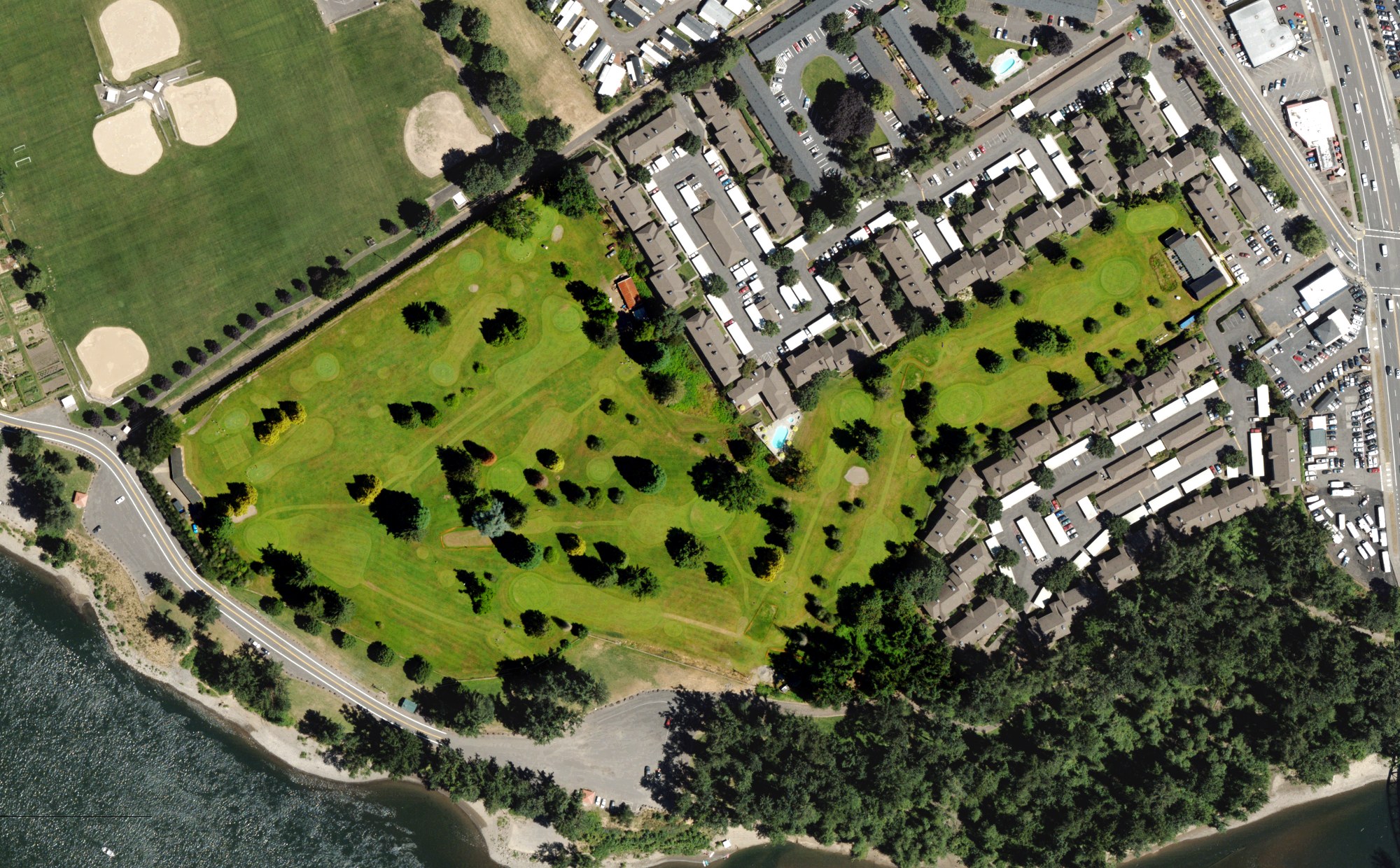 Aerial view of Rivergreens Golf Club, OR