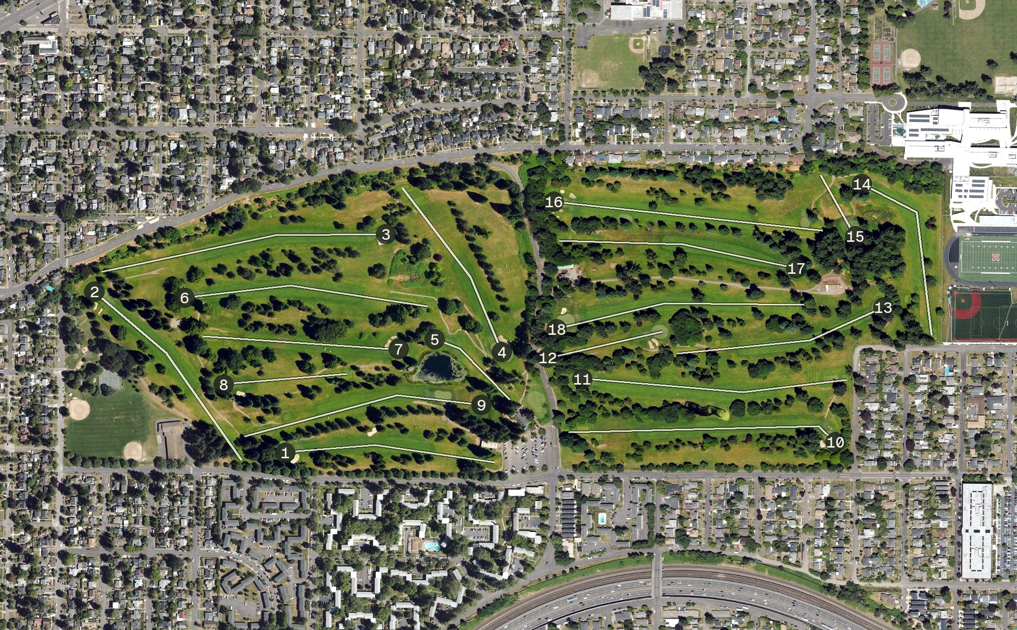 Aerial view of Rose City Golf Course, OR