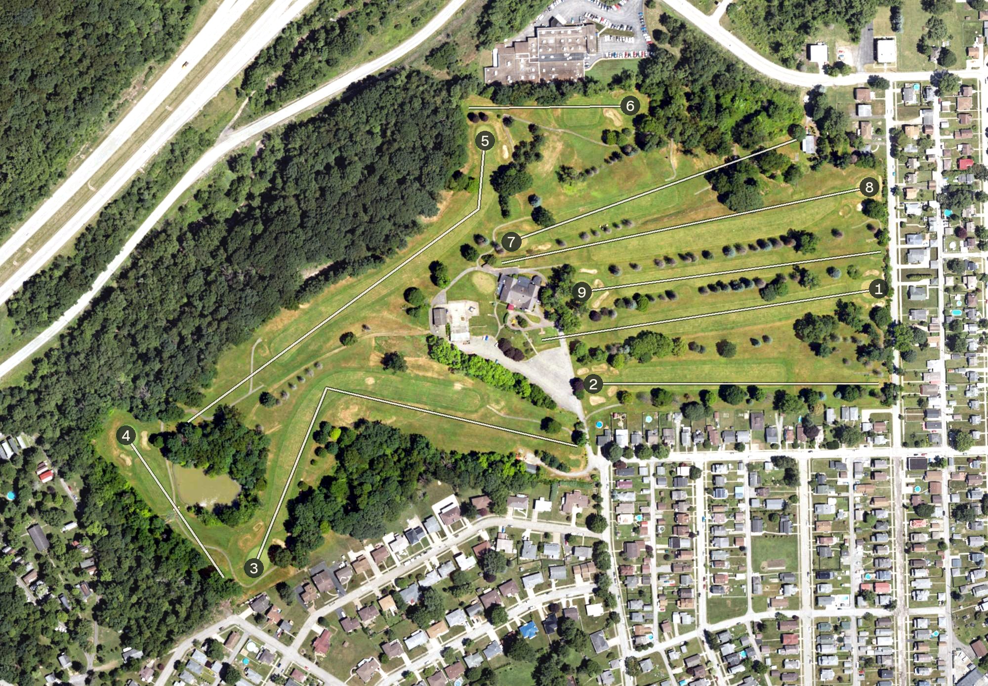 Aerial view of Brackenridge Heights Golf Course, PA