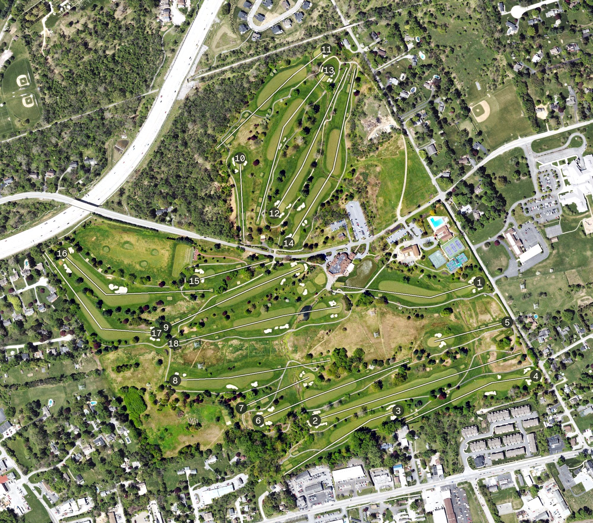 Aerial view of Chester Valley Golf Club, PA