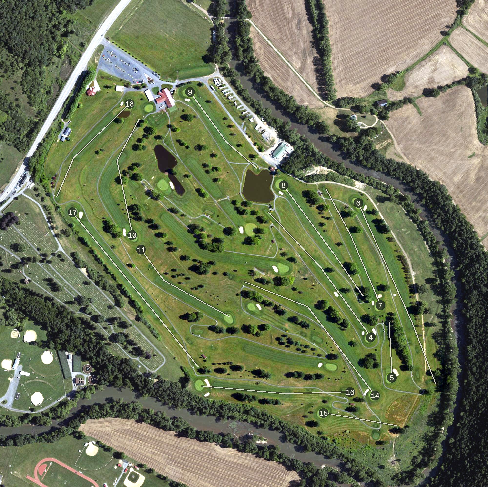 Aerial view of Down River Golf Course, PA