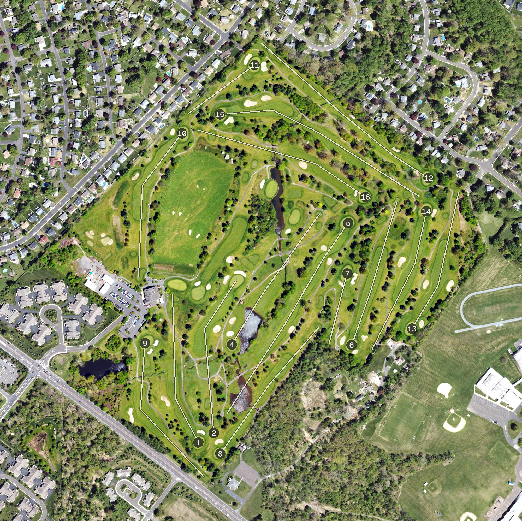 Aerial view of Five Ponds Gold Course, PA