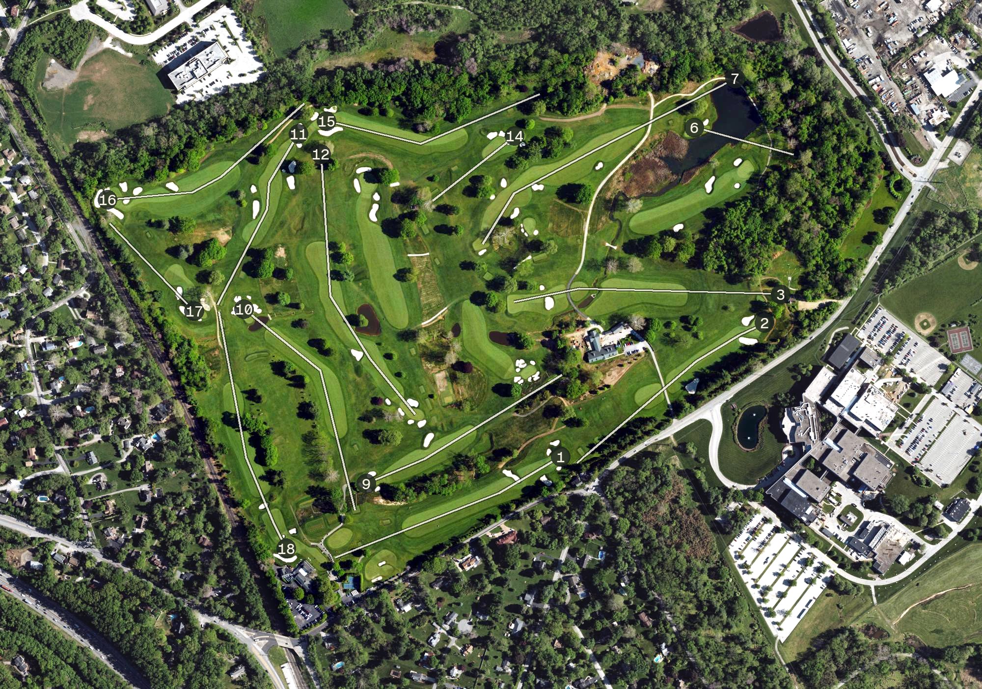 Aerial view of Gulph Mills Golf Course, PA