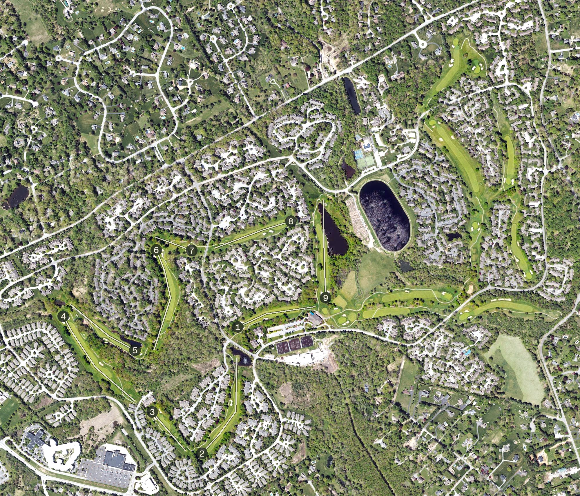 Aerial view of Hershey's Mill Golf Course, PA