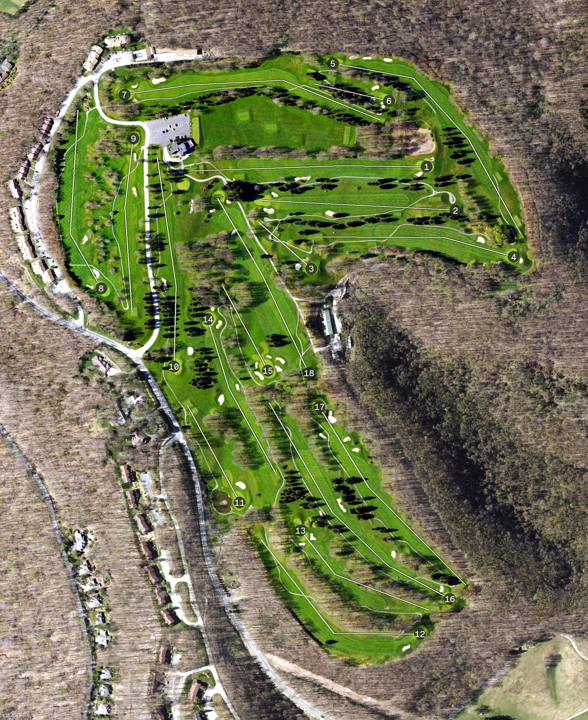 Aerial view of Highlands Golf Club at Seven Springs, PA