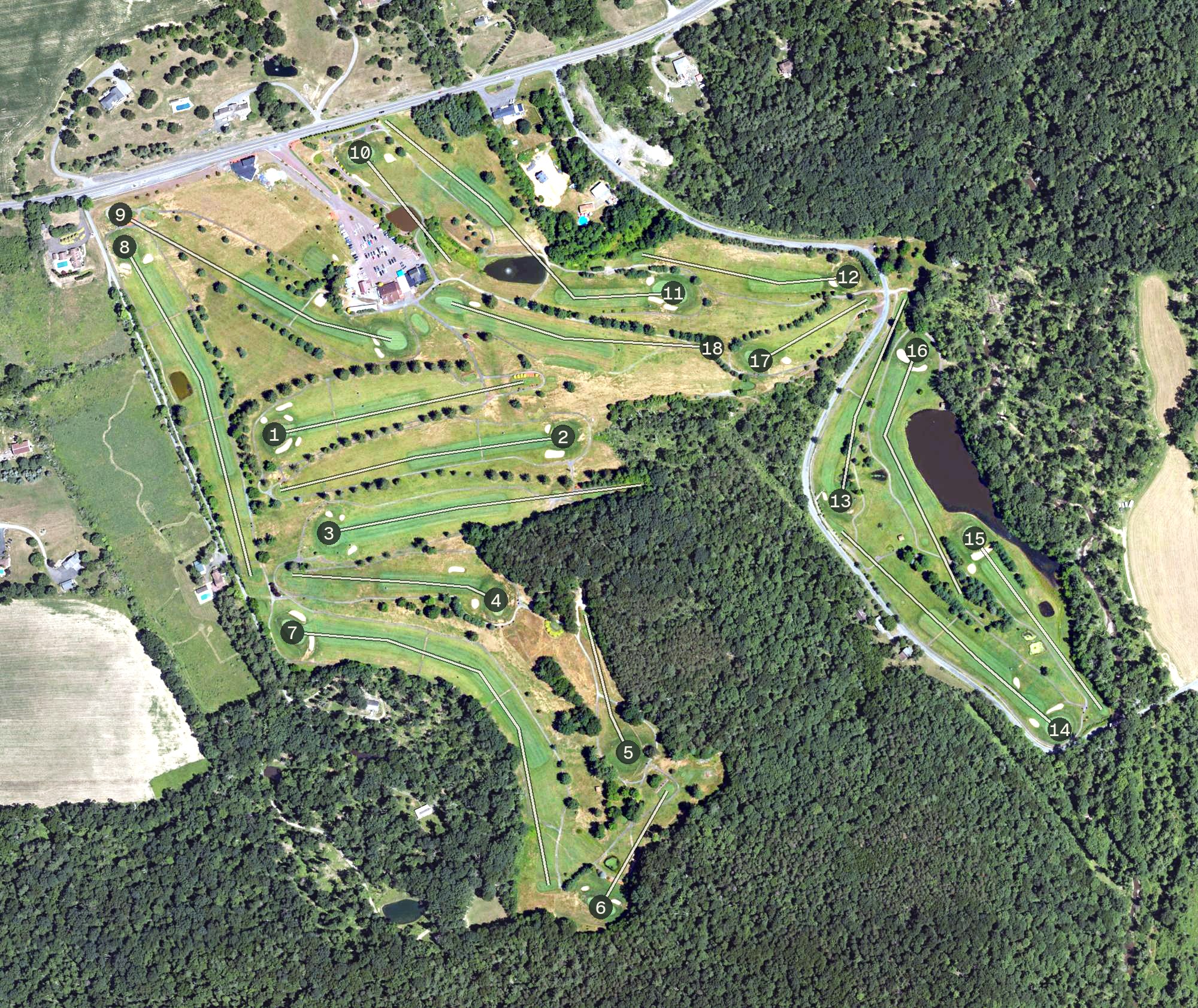 Aerial view of Knoebels Three Ponds Golf Course, PA