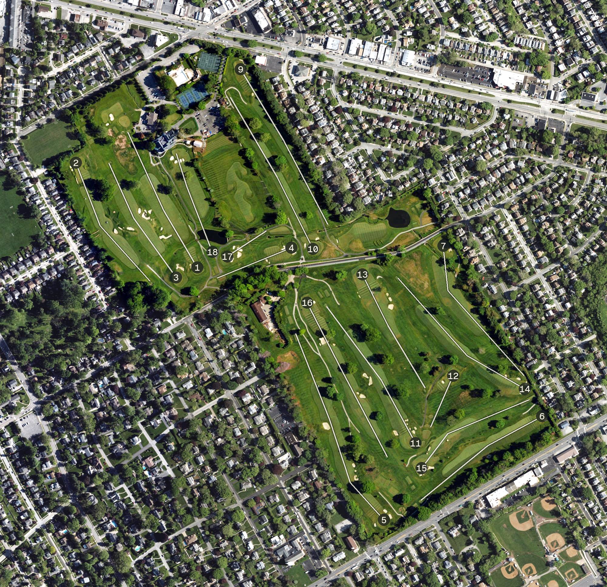 Aerial view of Llanerch Country Club, PA