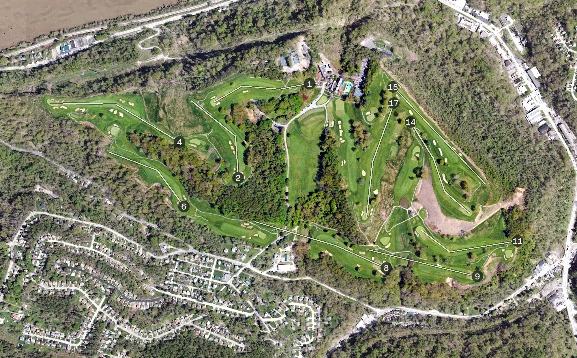 Aerial view of Longue Vue Club, PA