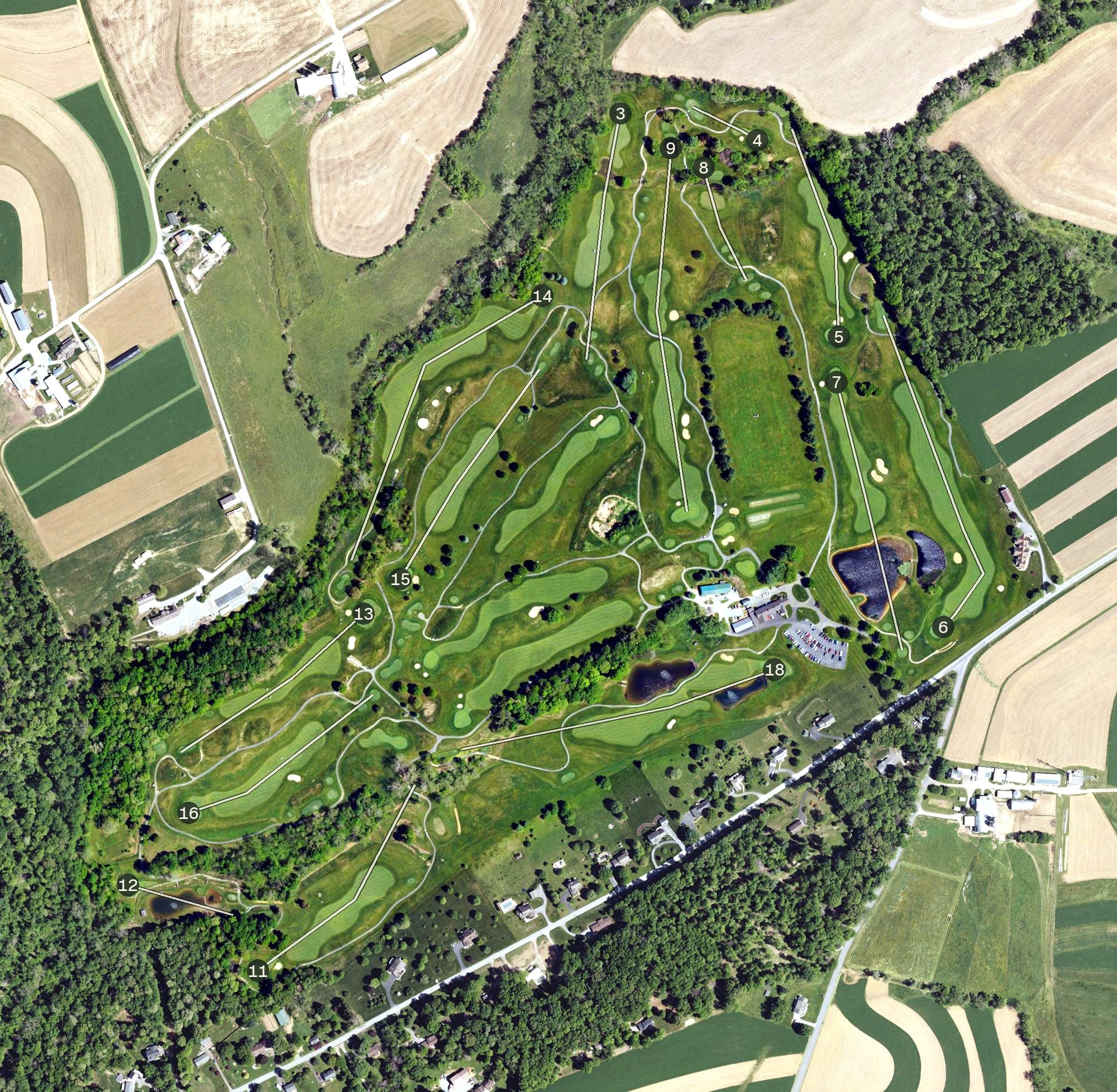 Aerial view of Pilgrims Oak Golf Course, PA