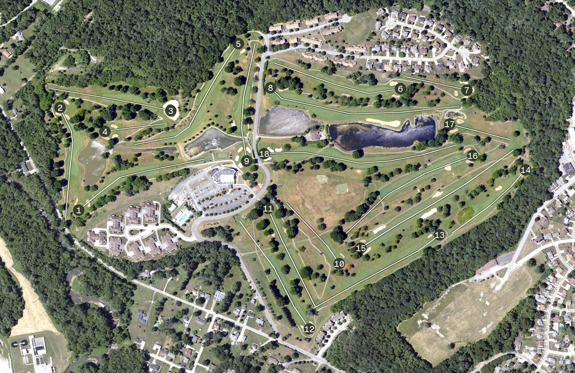 Aerial view of Shadow Lakes Golf Course, PA