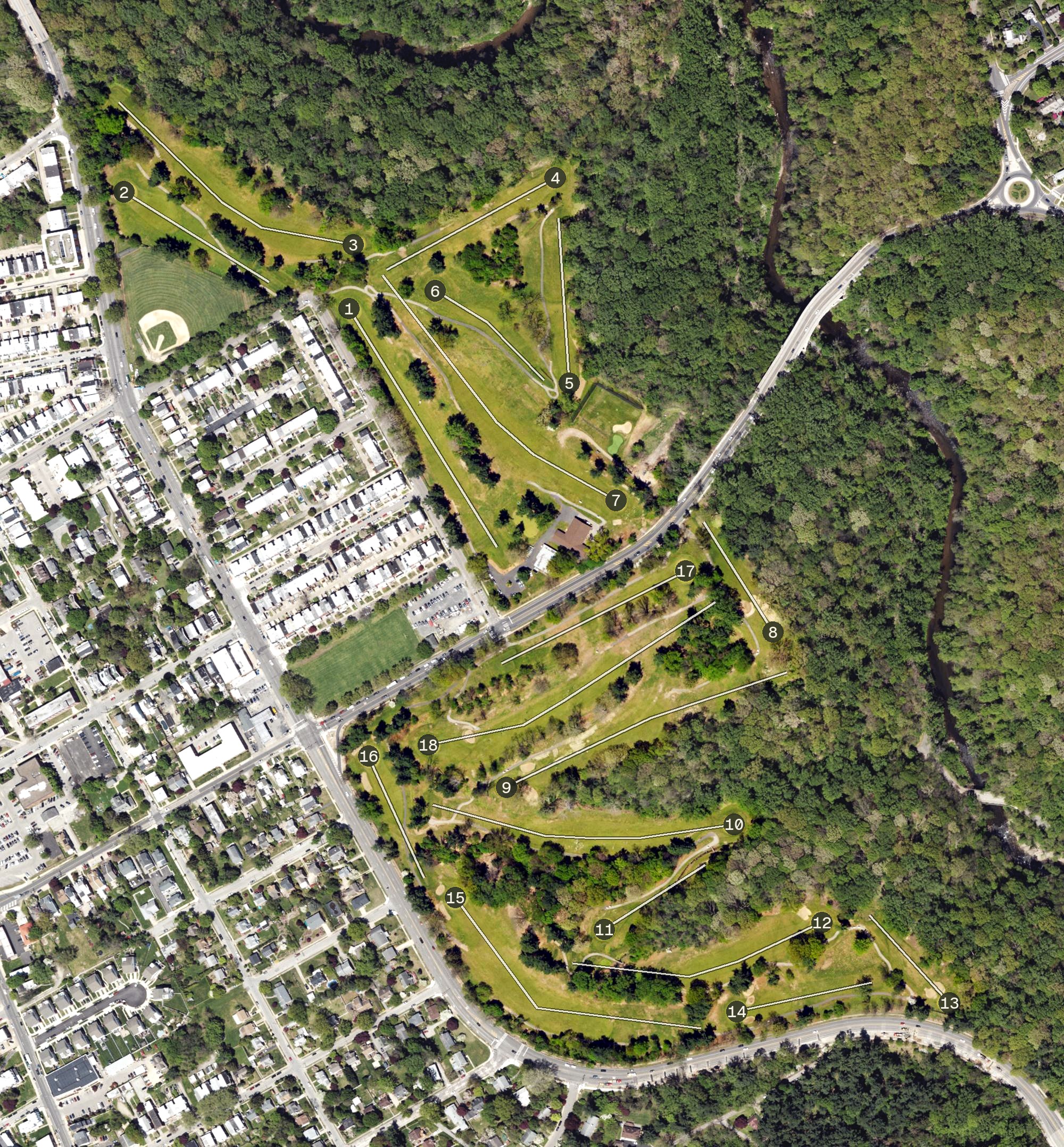 Aerial view of Walnut Lane Golf Course, PA