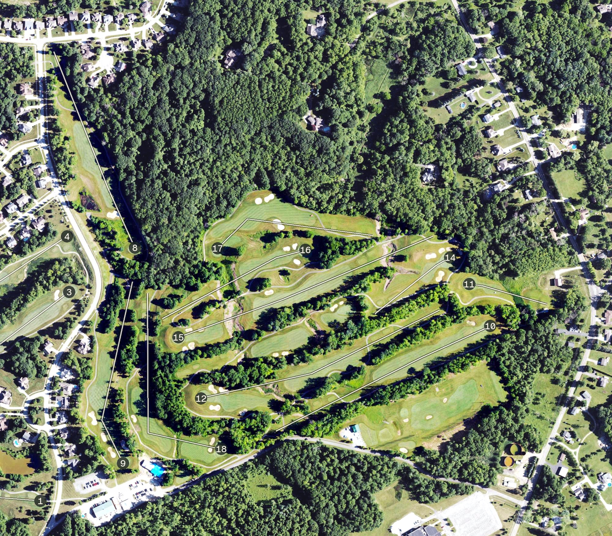 Aerial view of Whispering Woods Golf Club, PA