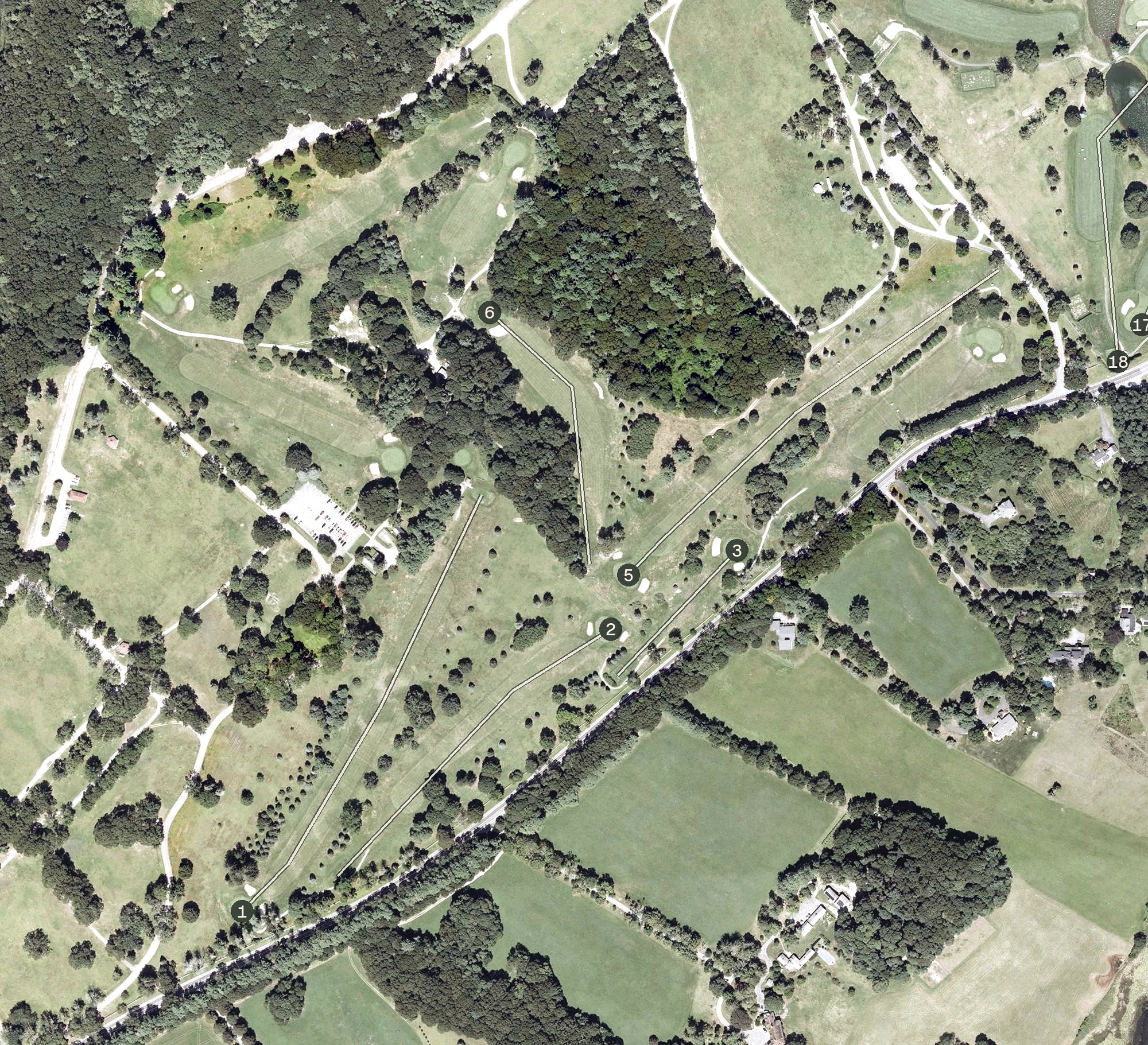 Aerial view of Goddard Memorial State Golf Course, RI