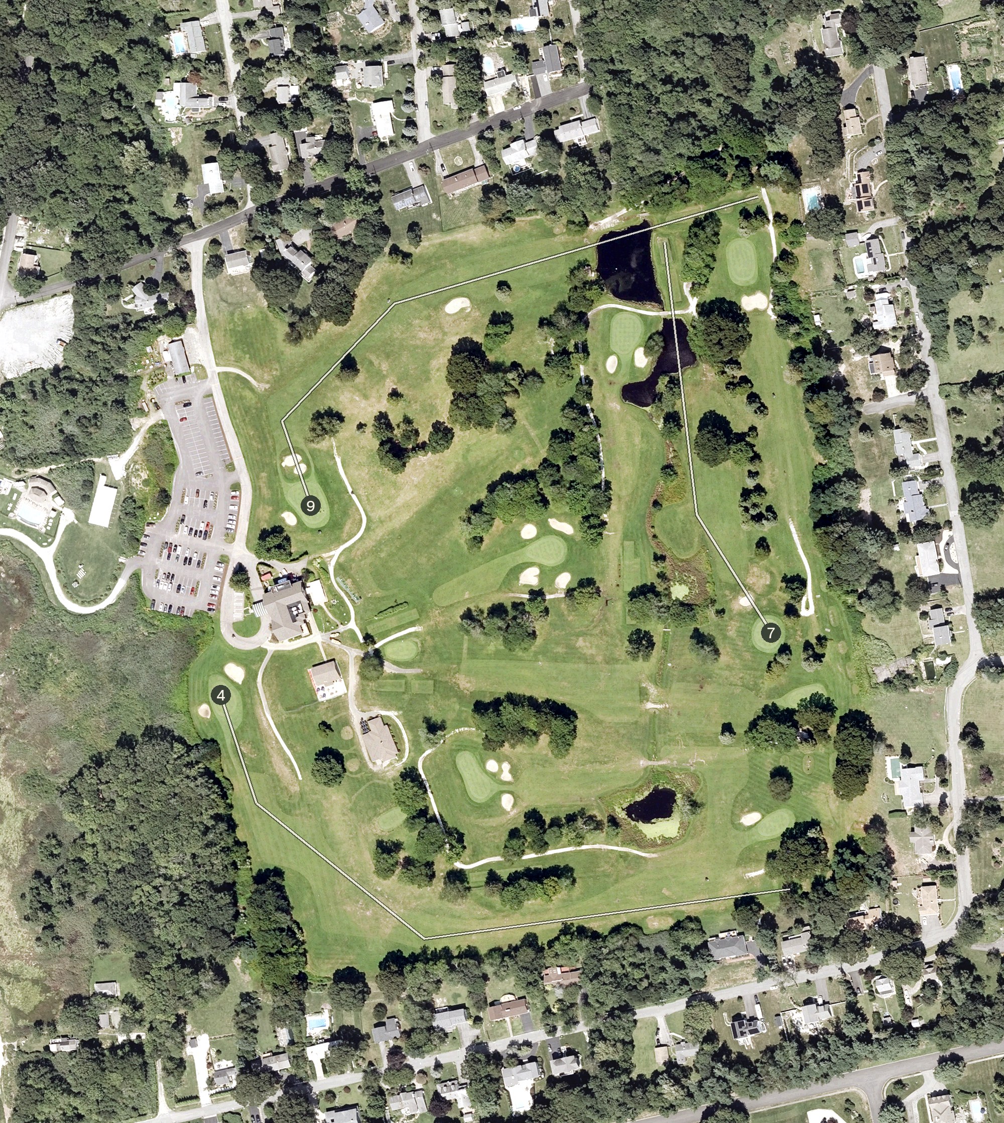 Aerial view of Harbor Lights Golf Course, RI