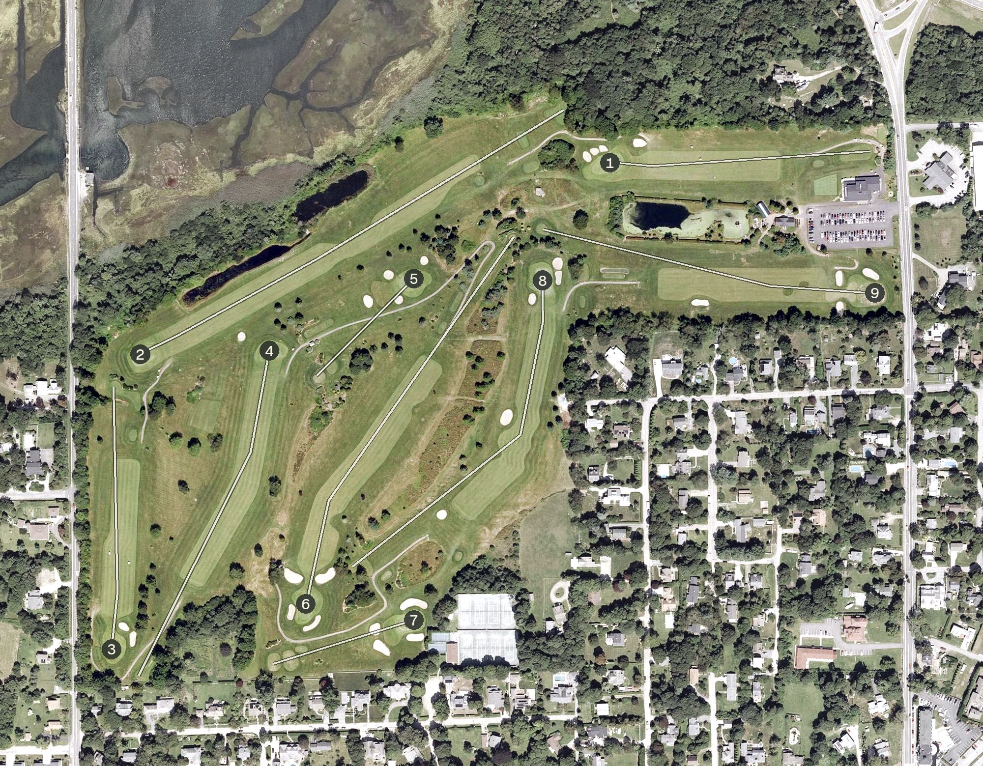 Aerial view of Jamestown Golf Course, RI