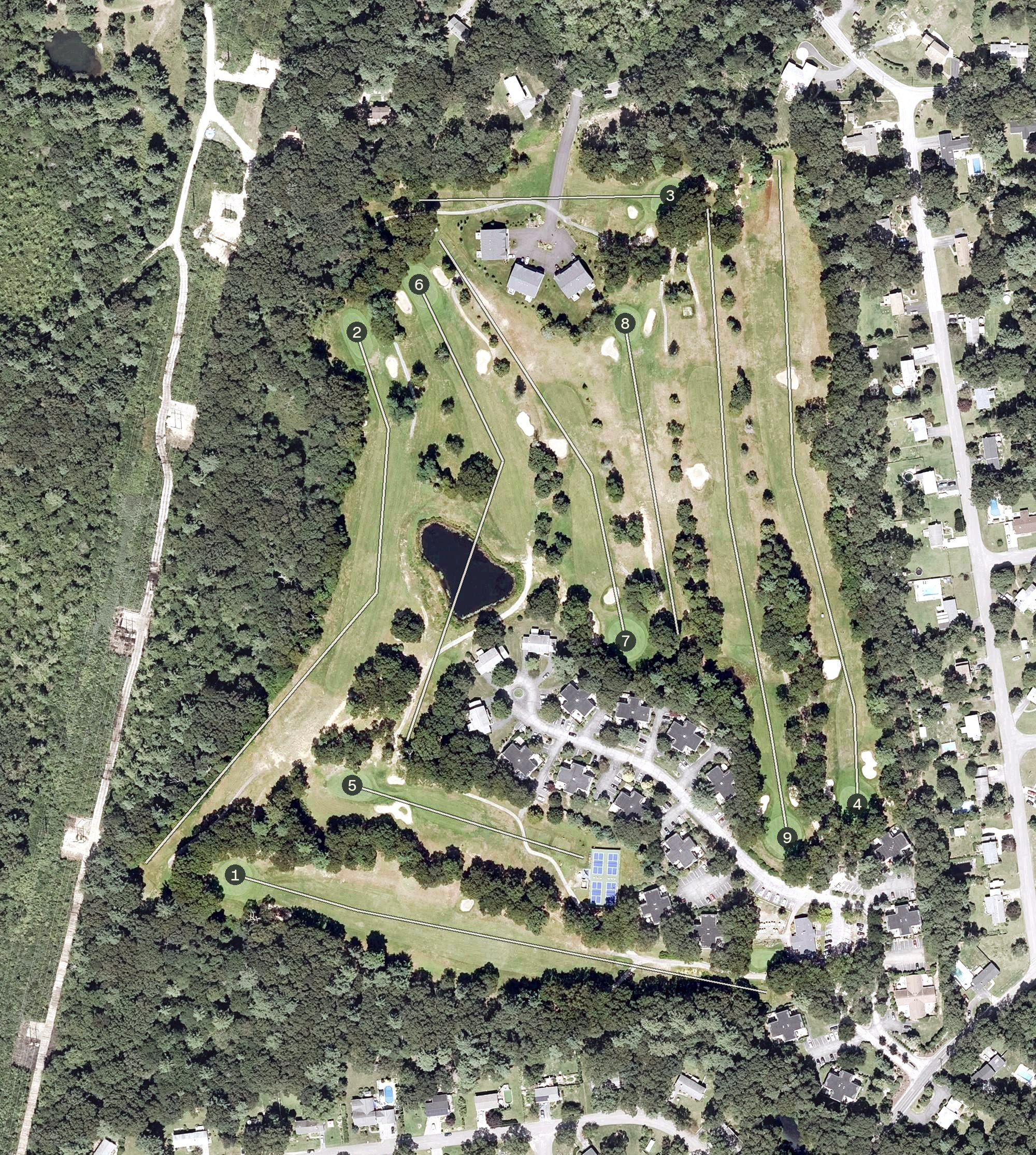 Aerial view of Kings Crossing Golf Club, RI