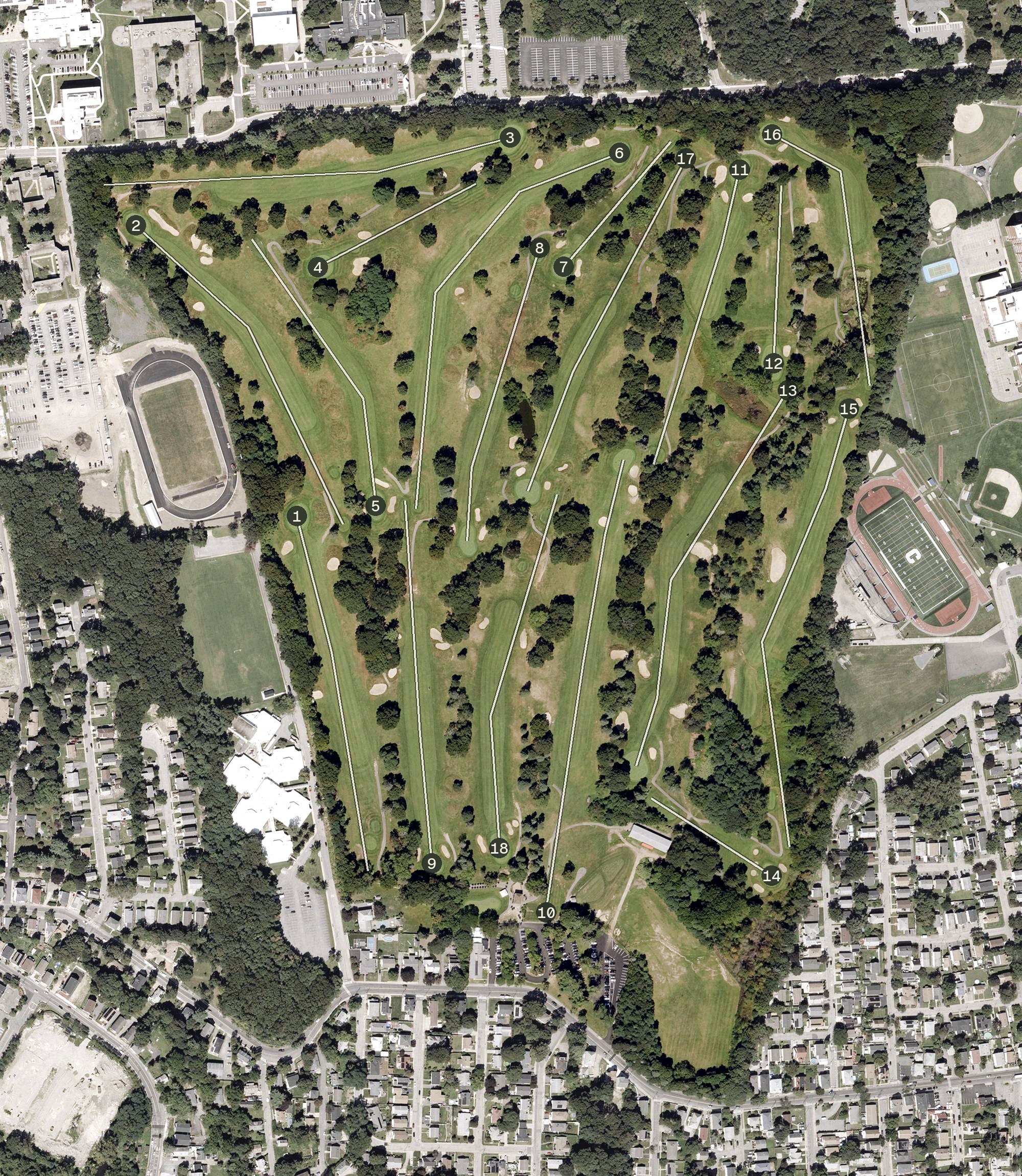 Aerial view of Triggs Memorial Golf Course, RI