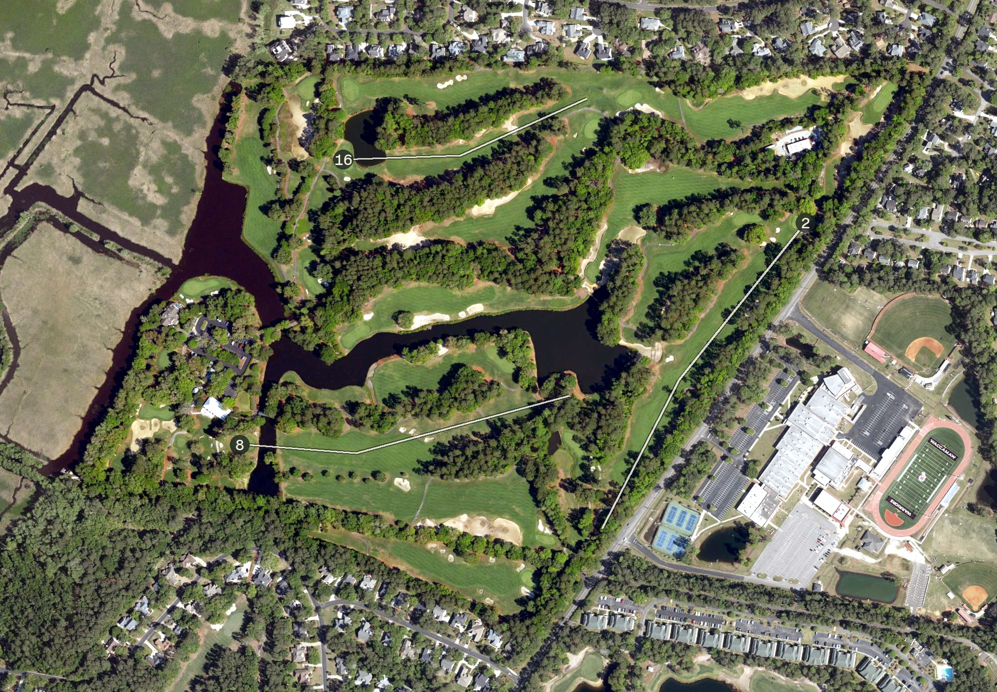 Aerial view of Caledonia Golf & Fish Club, SC