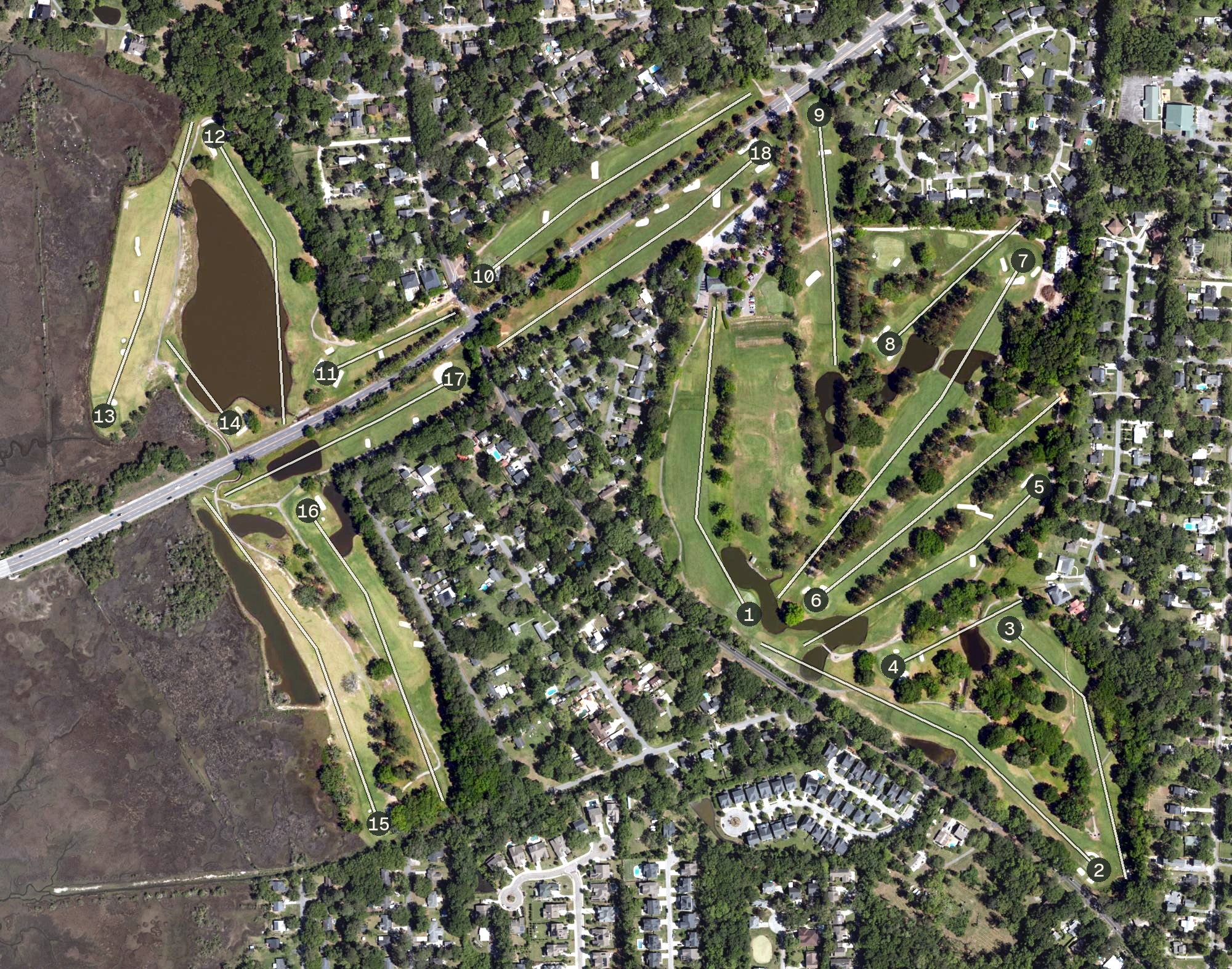 Aerial view of Charleston Municipal Golf Course, SC