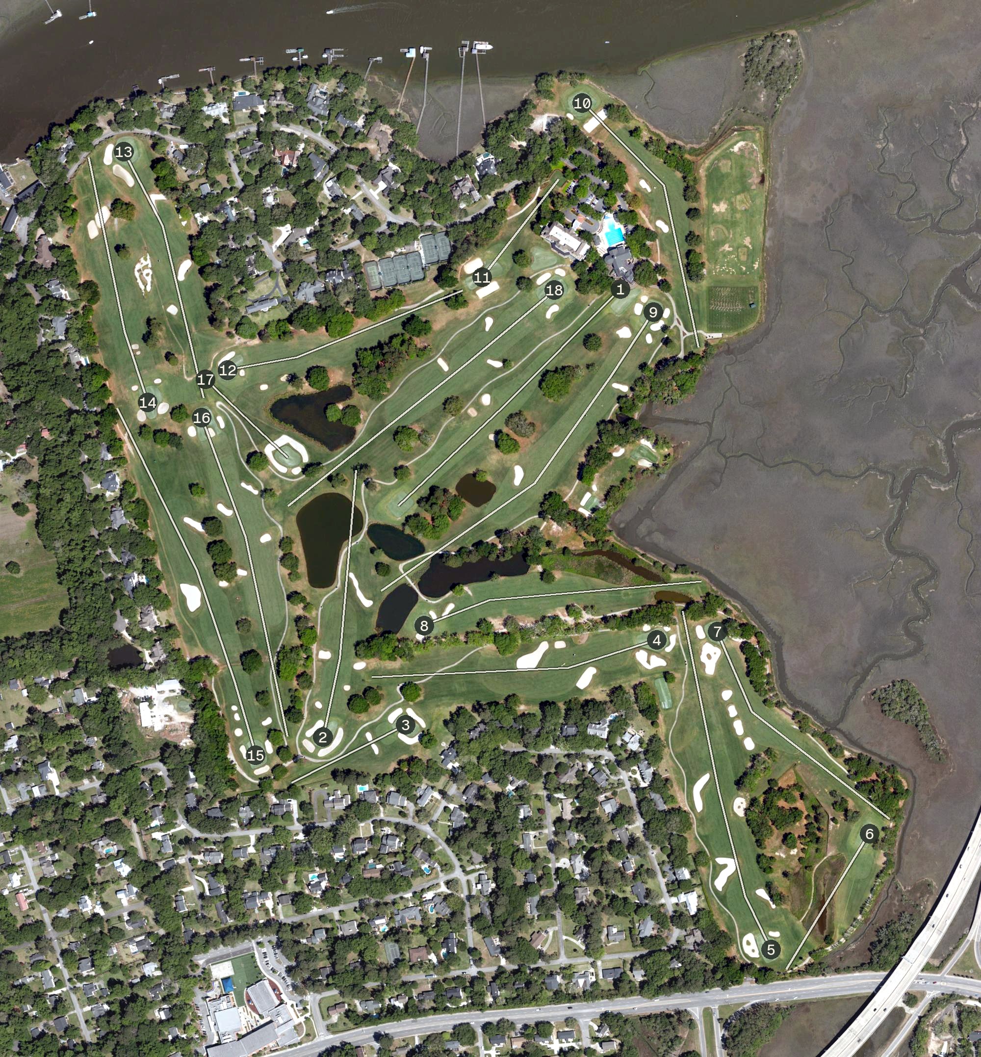 Aerial view of Country Club of Charleston, SC