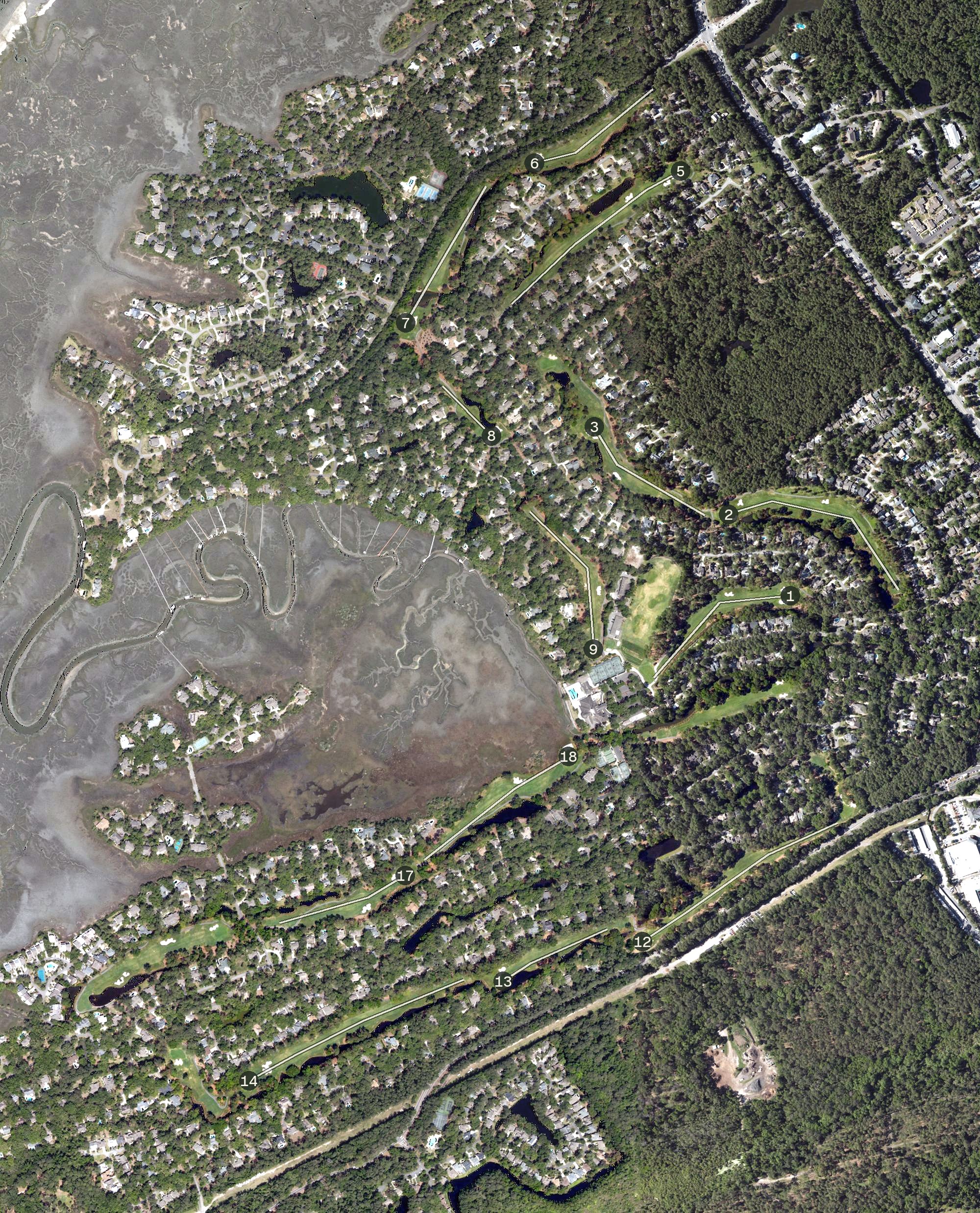 Aerial view of Sea Pines Country Club, SC
