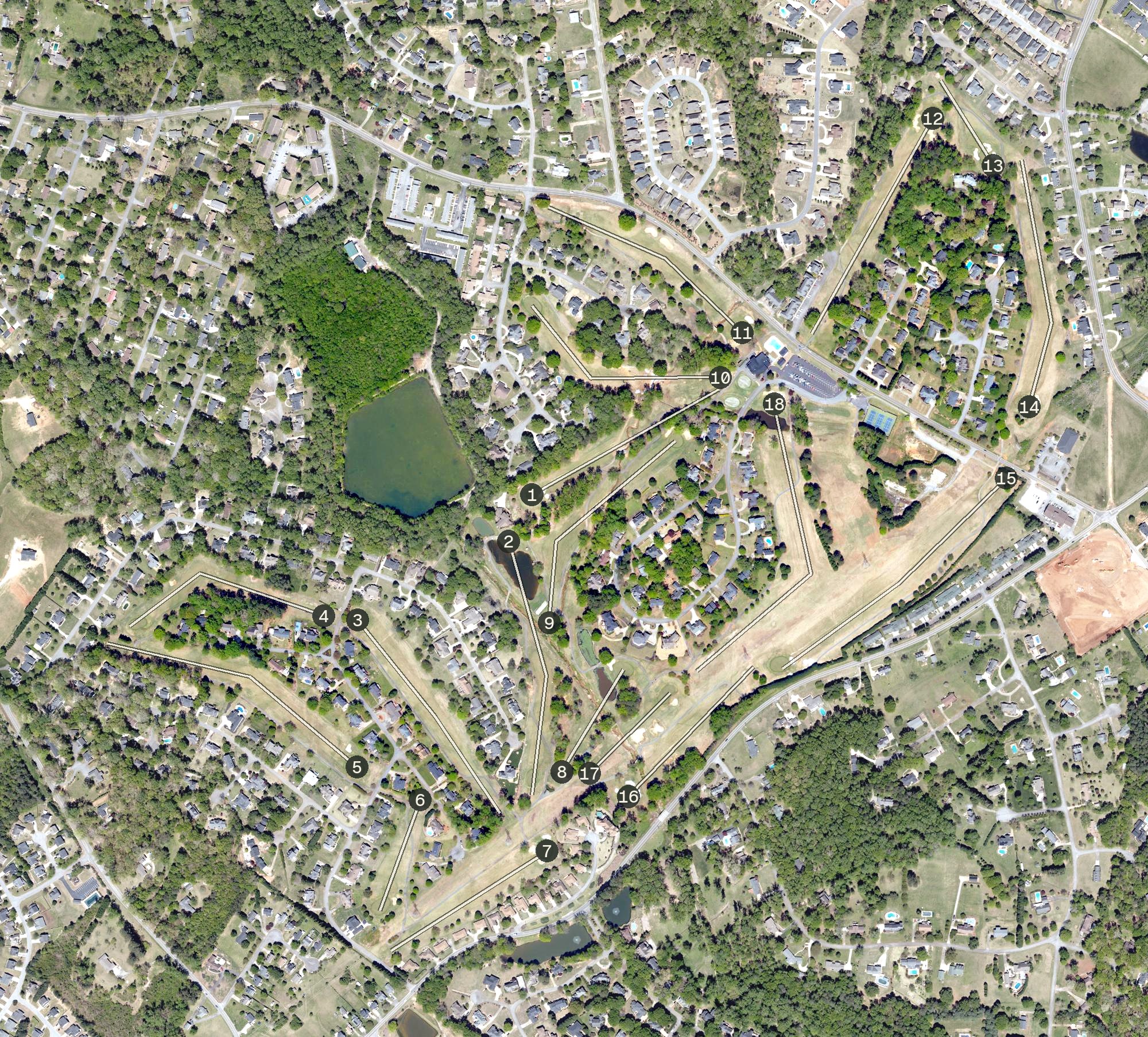 Aerial view of Smithfields Country Club, SC