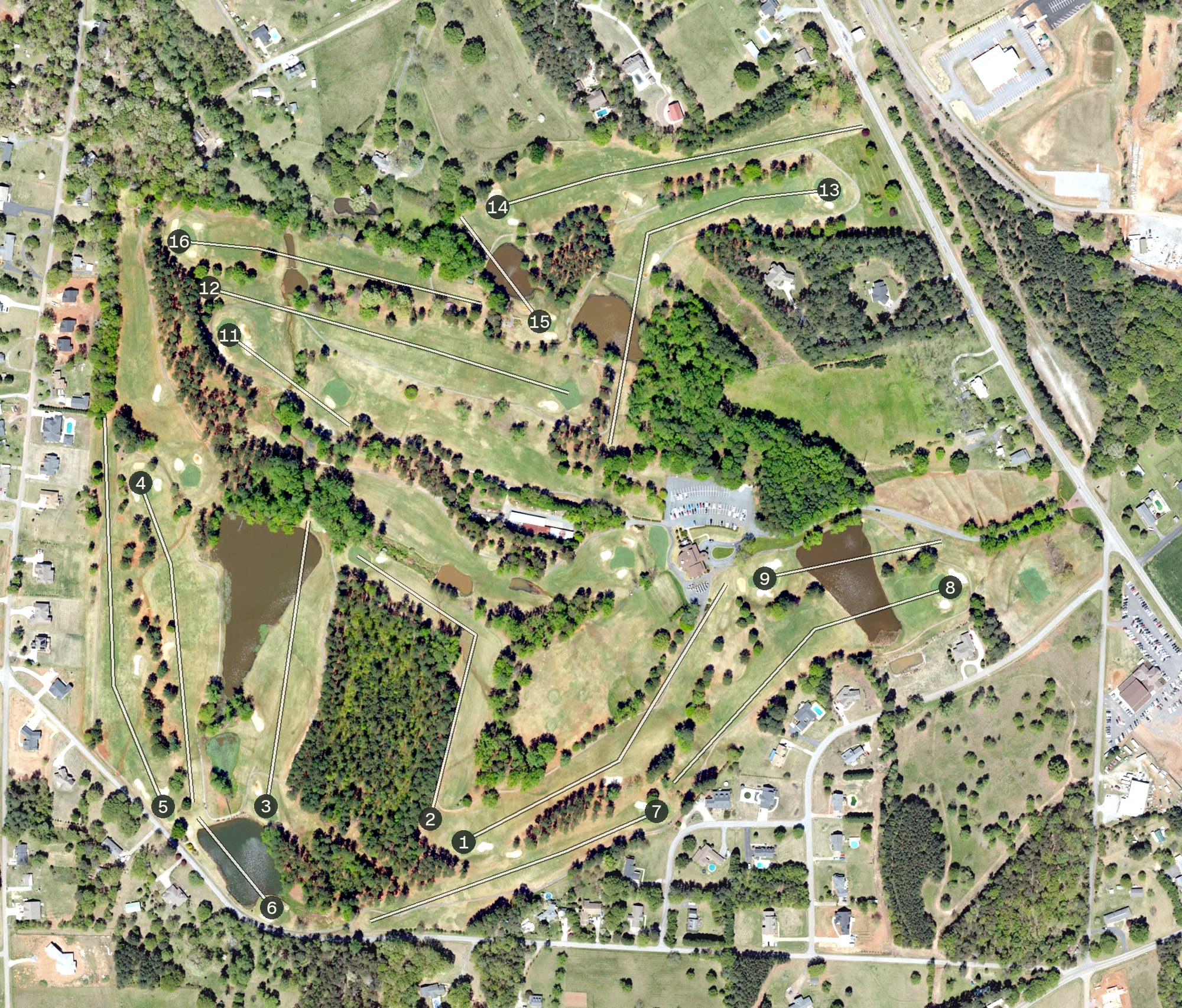 Aerial view of Village Greens Golf Club, SC