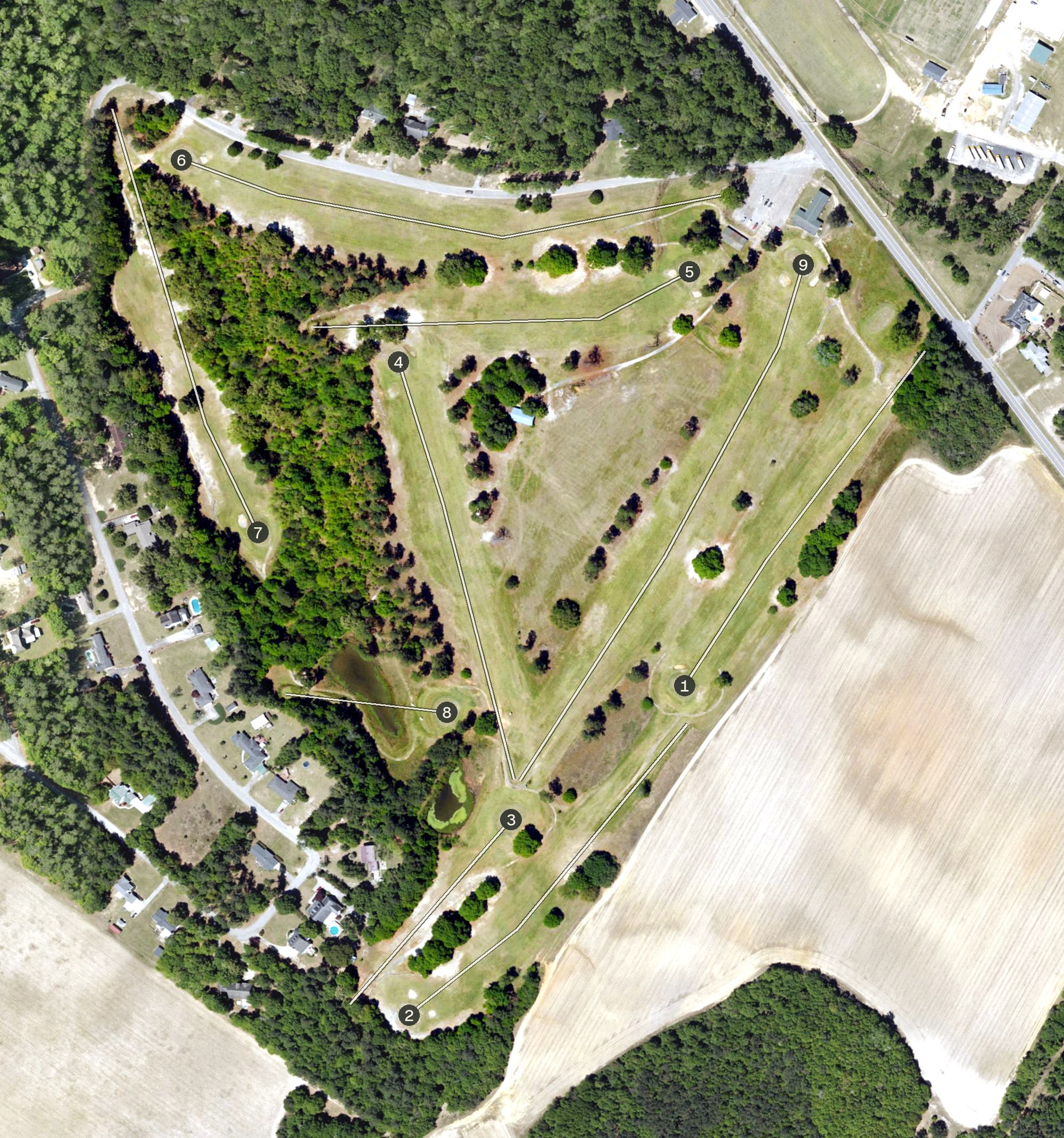 Aerial view of Williston Country Club Golf Course, SC