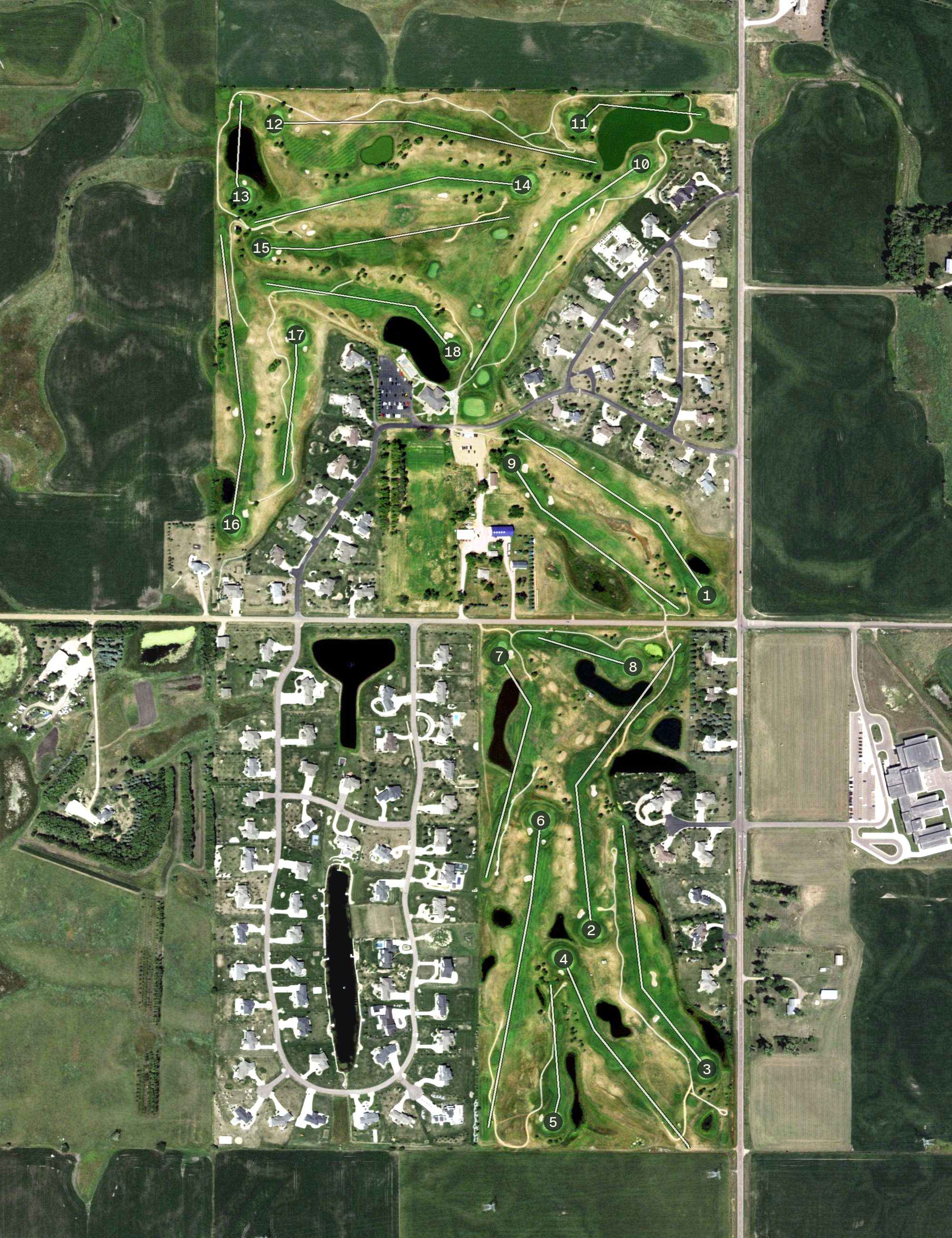 Aerial view of Bakker Crossing Championship Golf Course, SD