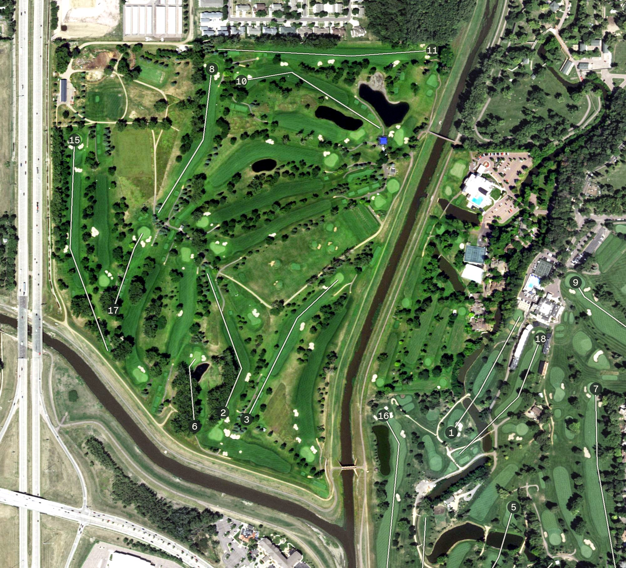 Aerial view of Country Club of Sioux Falls, SD