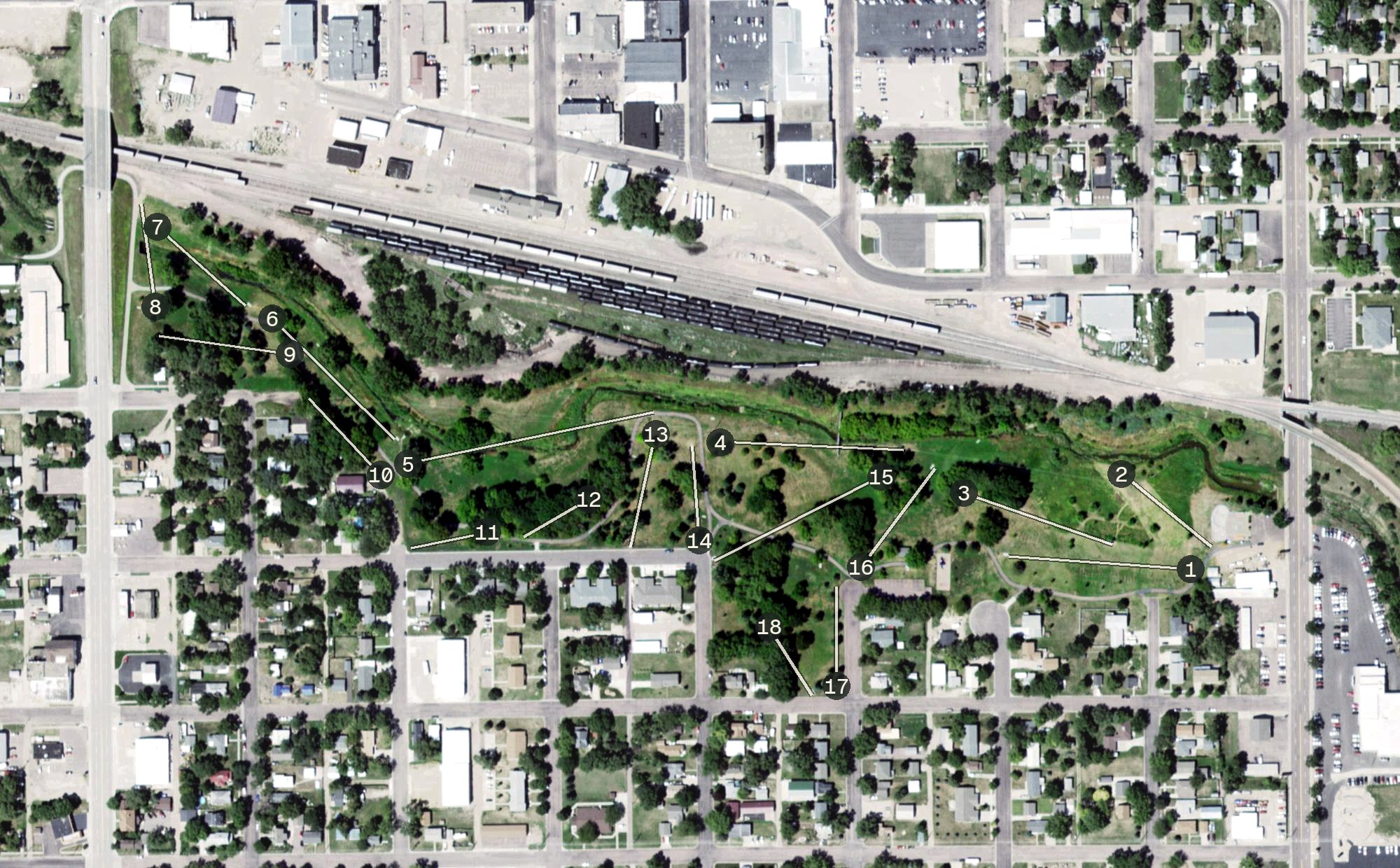 Aerial view of Dry Run Creek Park & Disc Golf Course, SD