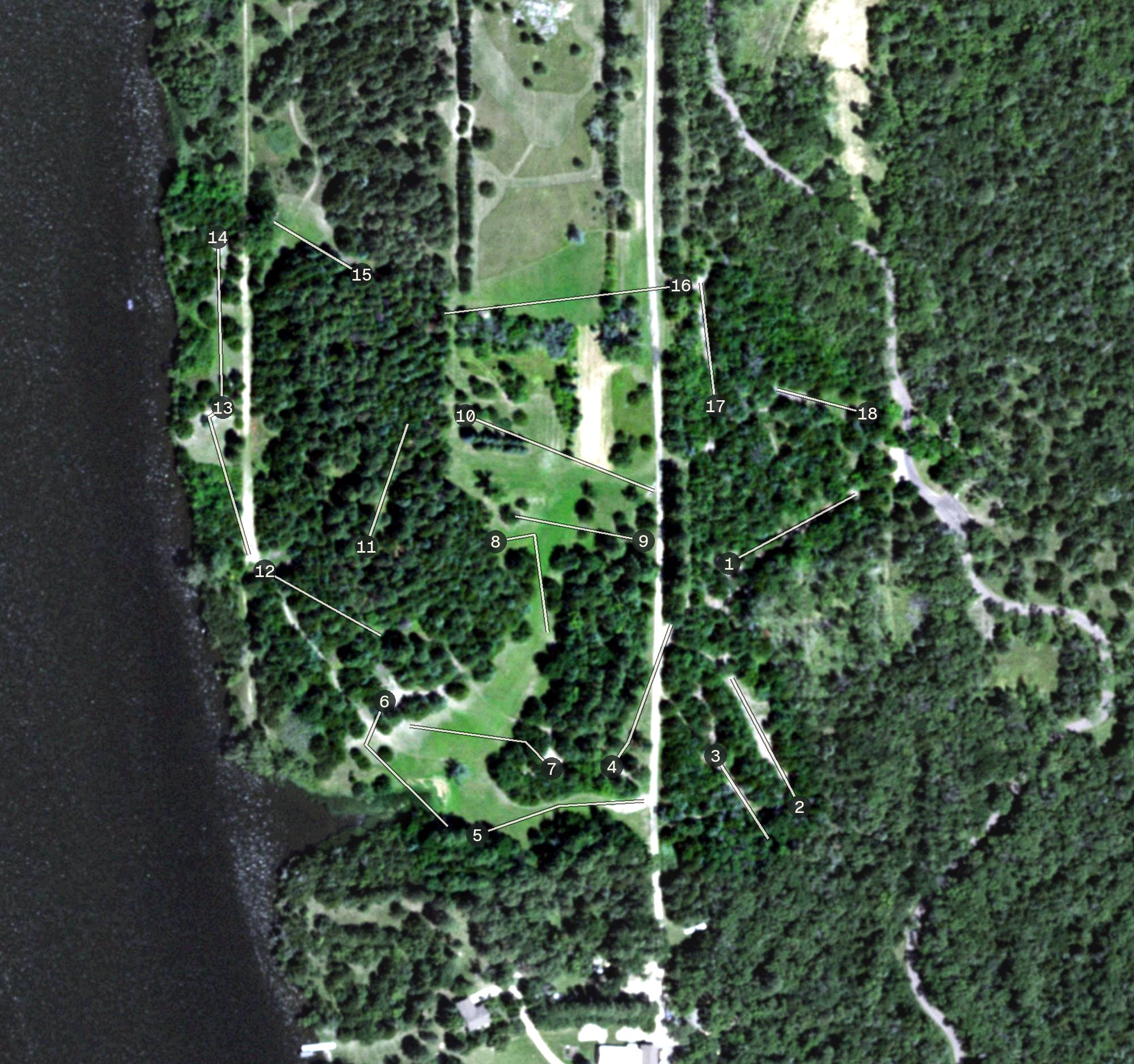 Aerial view of Forest Drive Disc Golf Course, SD