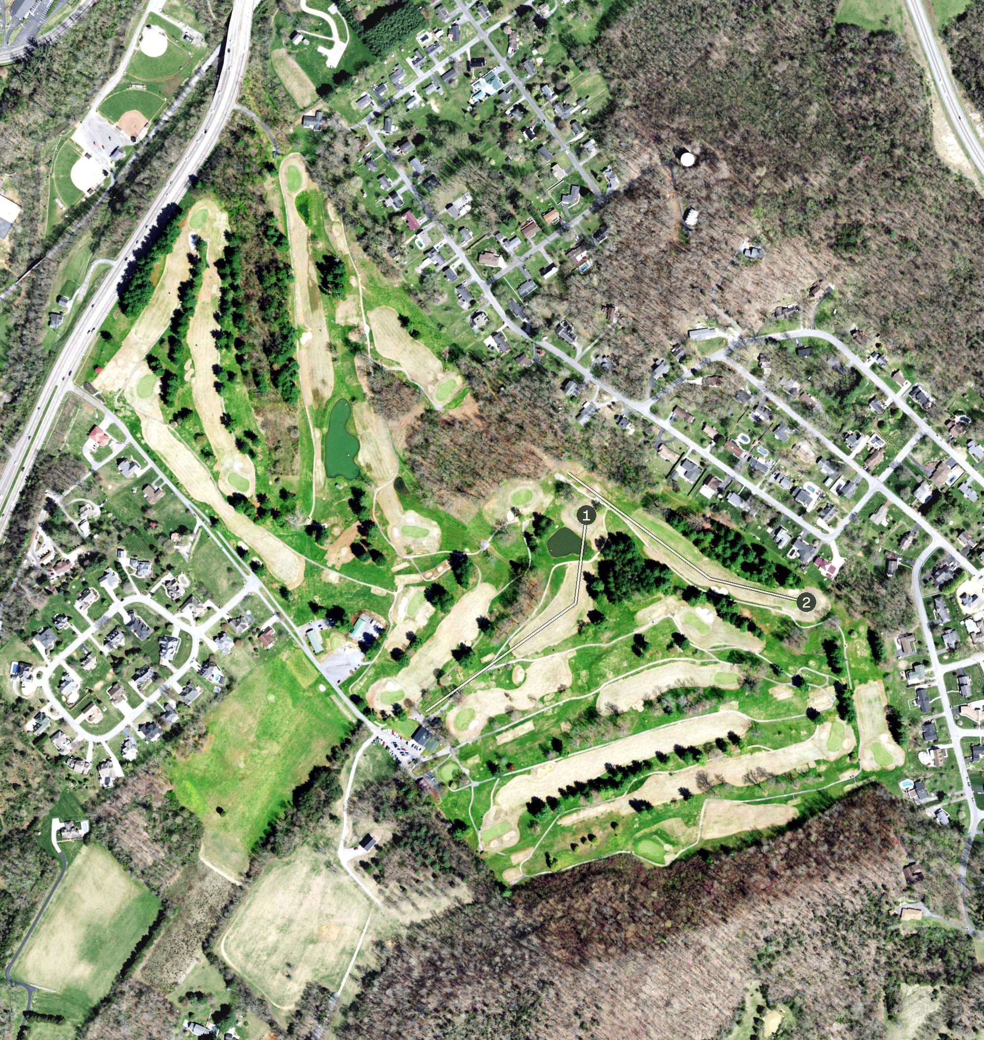 Aerial view of Elizabethton Municipal Golf Course, TN