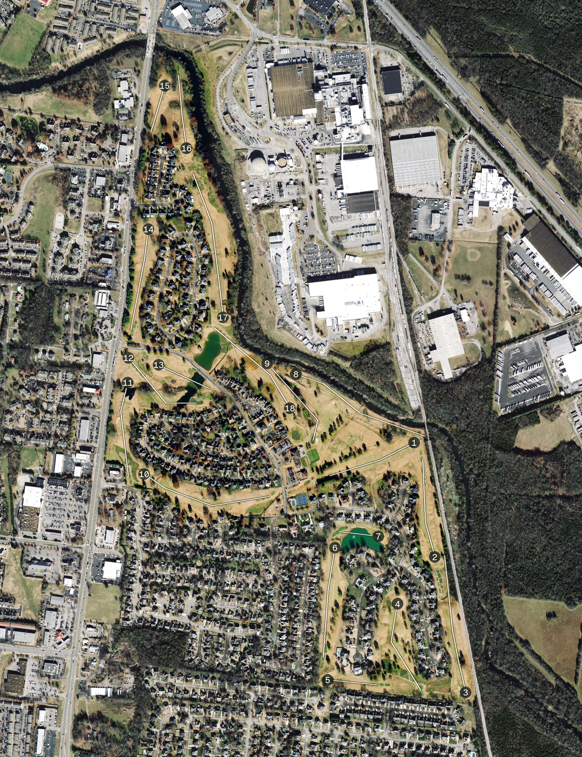 Aerial view of Indian Hills Golf Club, TN