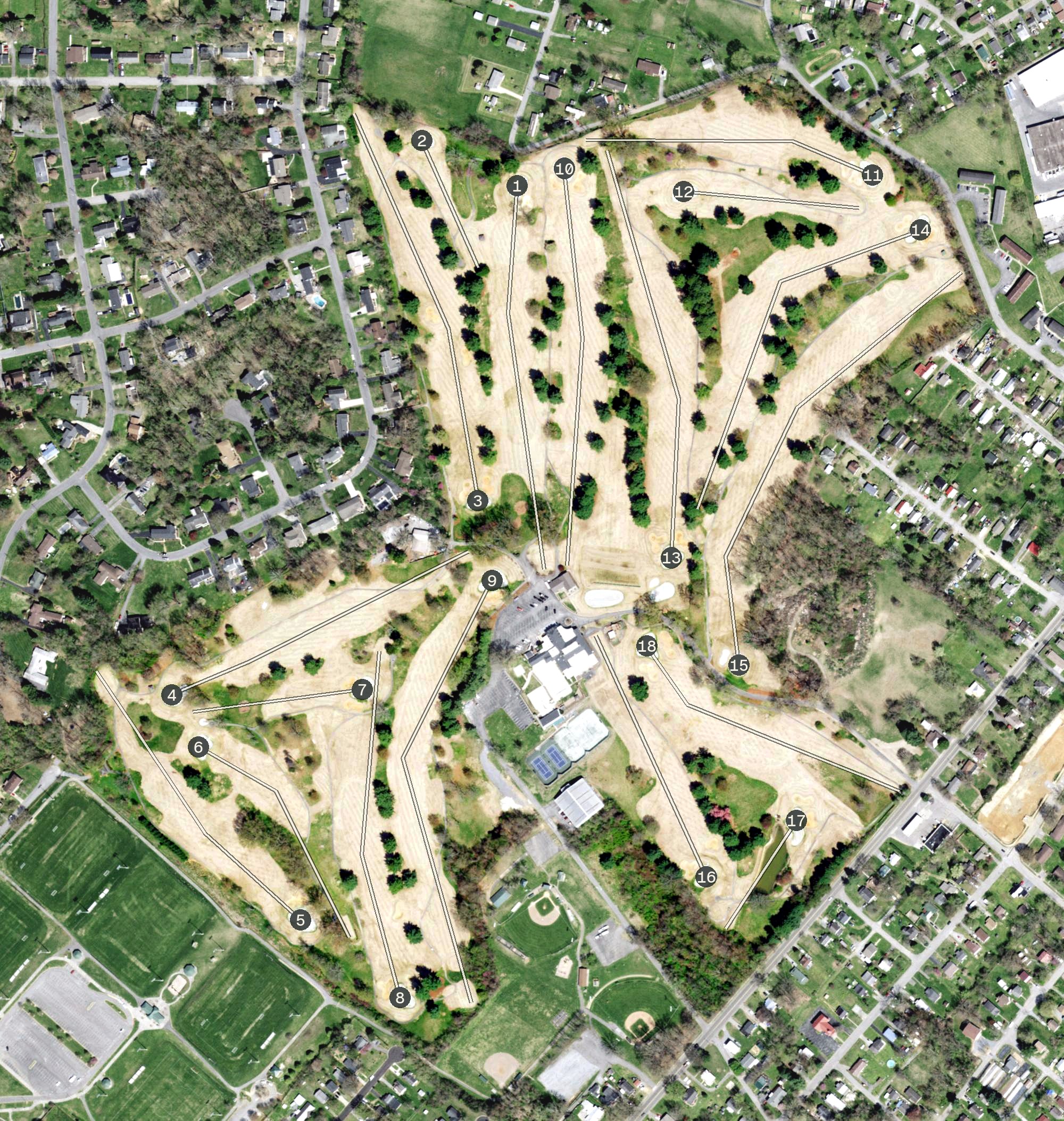 Aerial view of Johnson City Country Club, TN