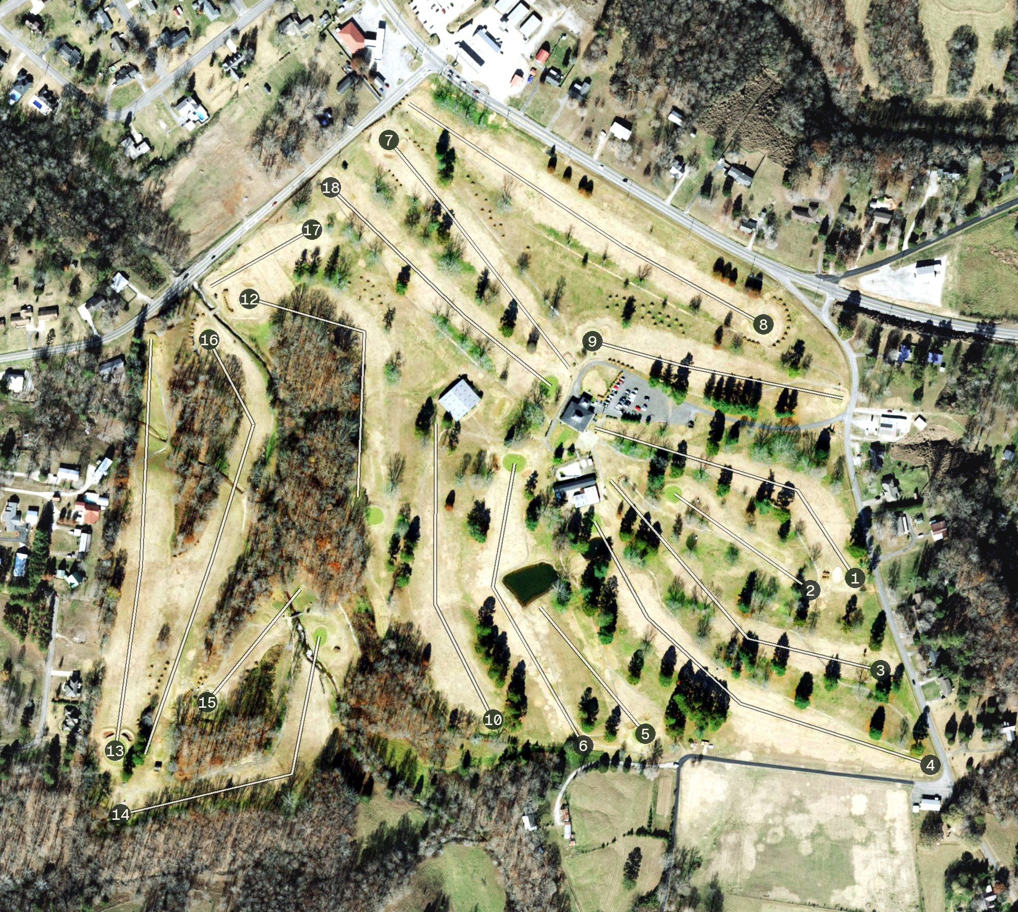 Aerial view of Lawrenceburg Golf and Country Club, TN