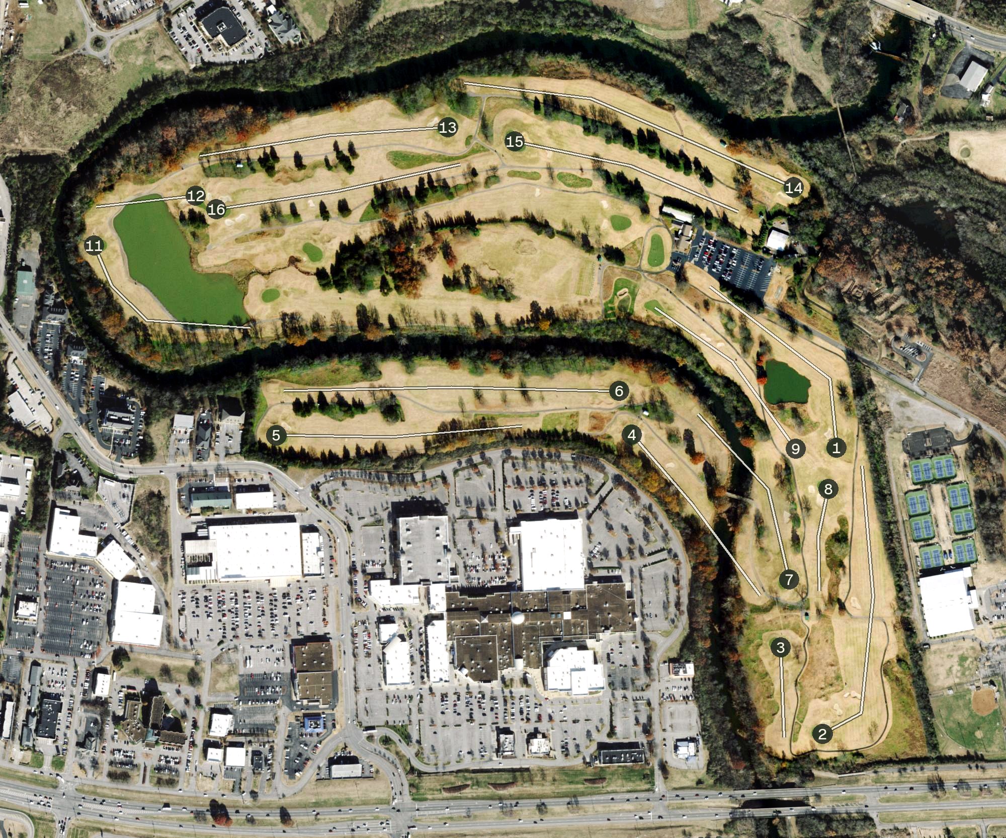 Aerial view of Old Fort Golf Course, TN