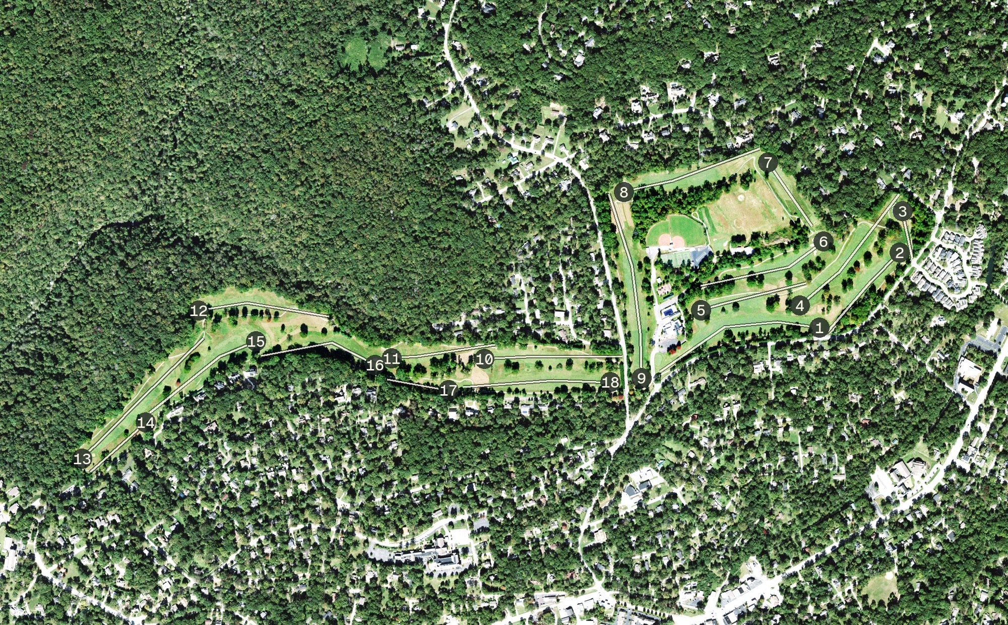 Aerial view of Signal Mountain Golf and Country Club, TN