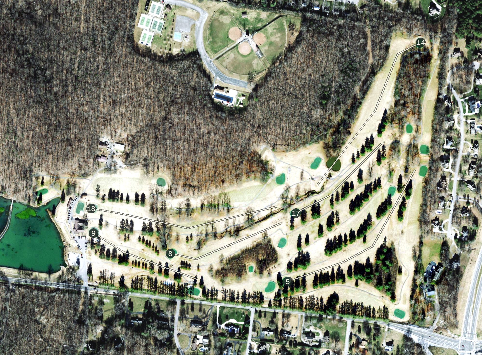 Aerial view of Swan Lake Golf Course, TN