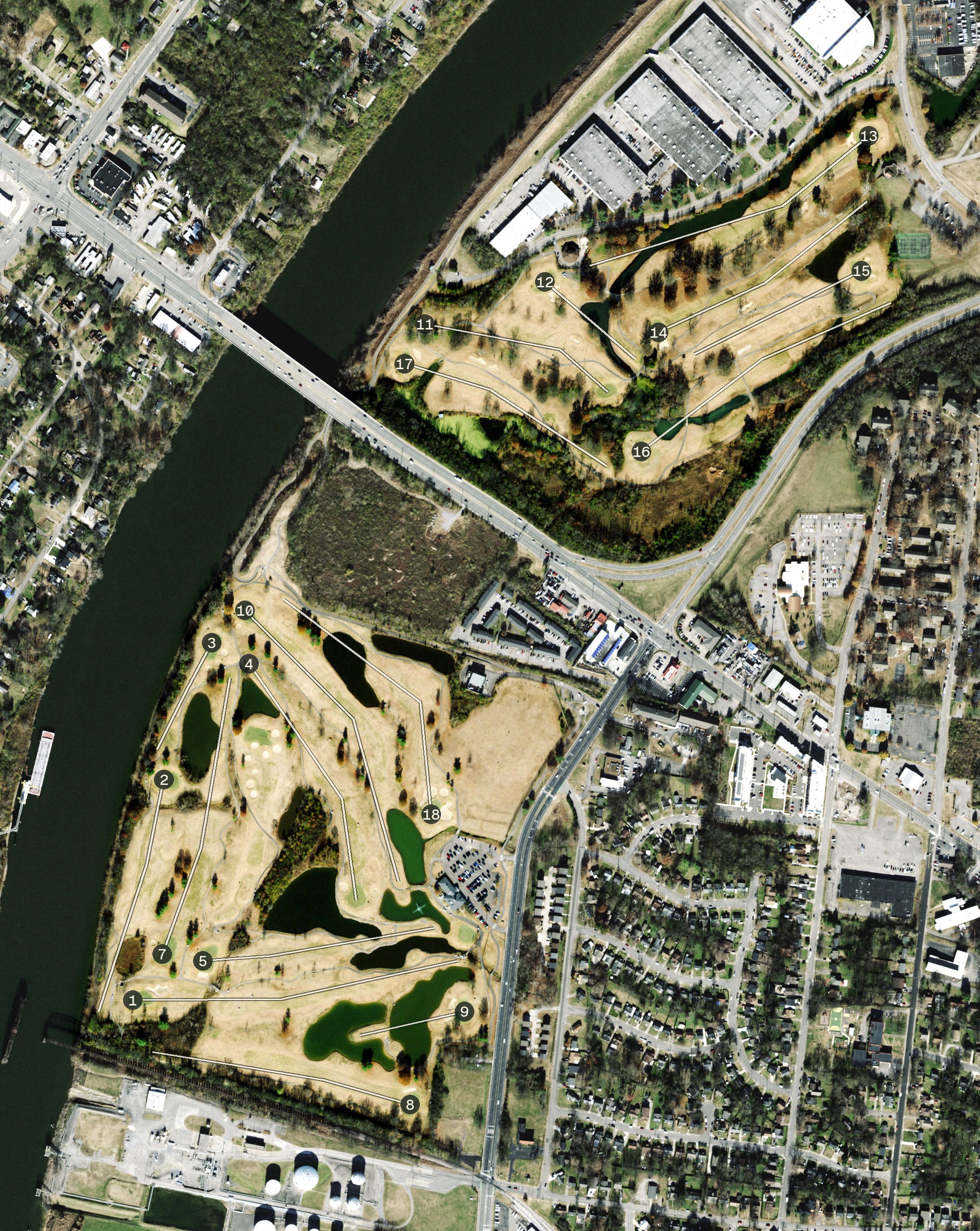 Aerial view of Ted Rhodes Golf Course, TN