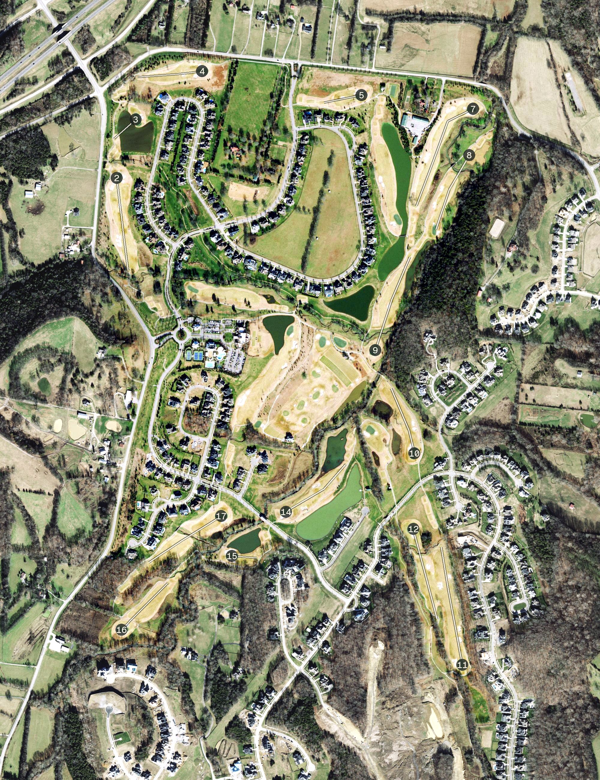 Aerial view of The Grove Greg Norman Golf Course, TN