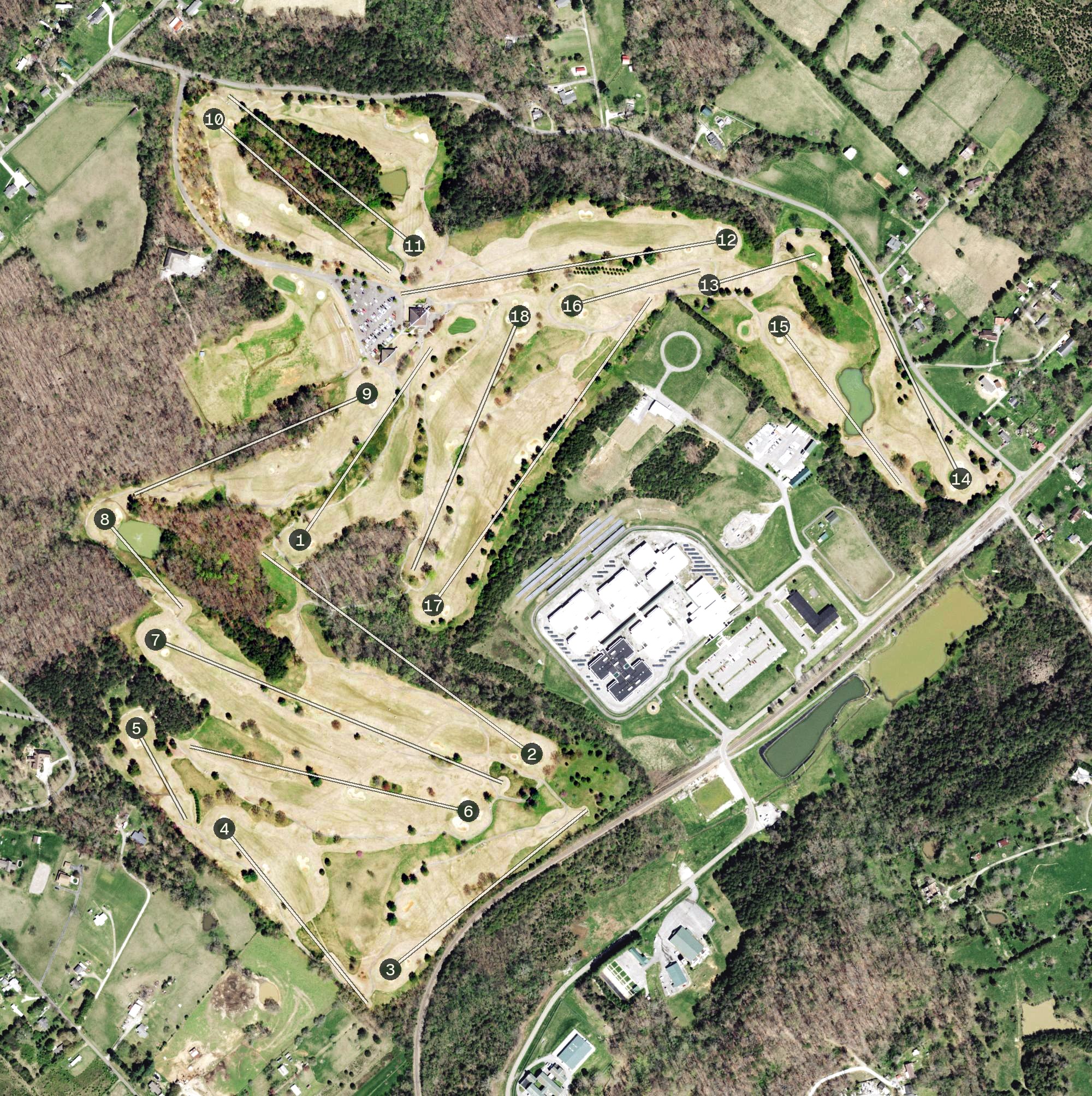 Aerial view of Three Ridges Golf Course, TN