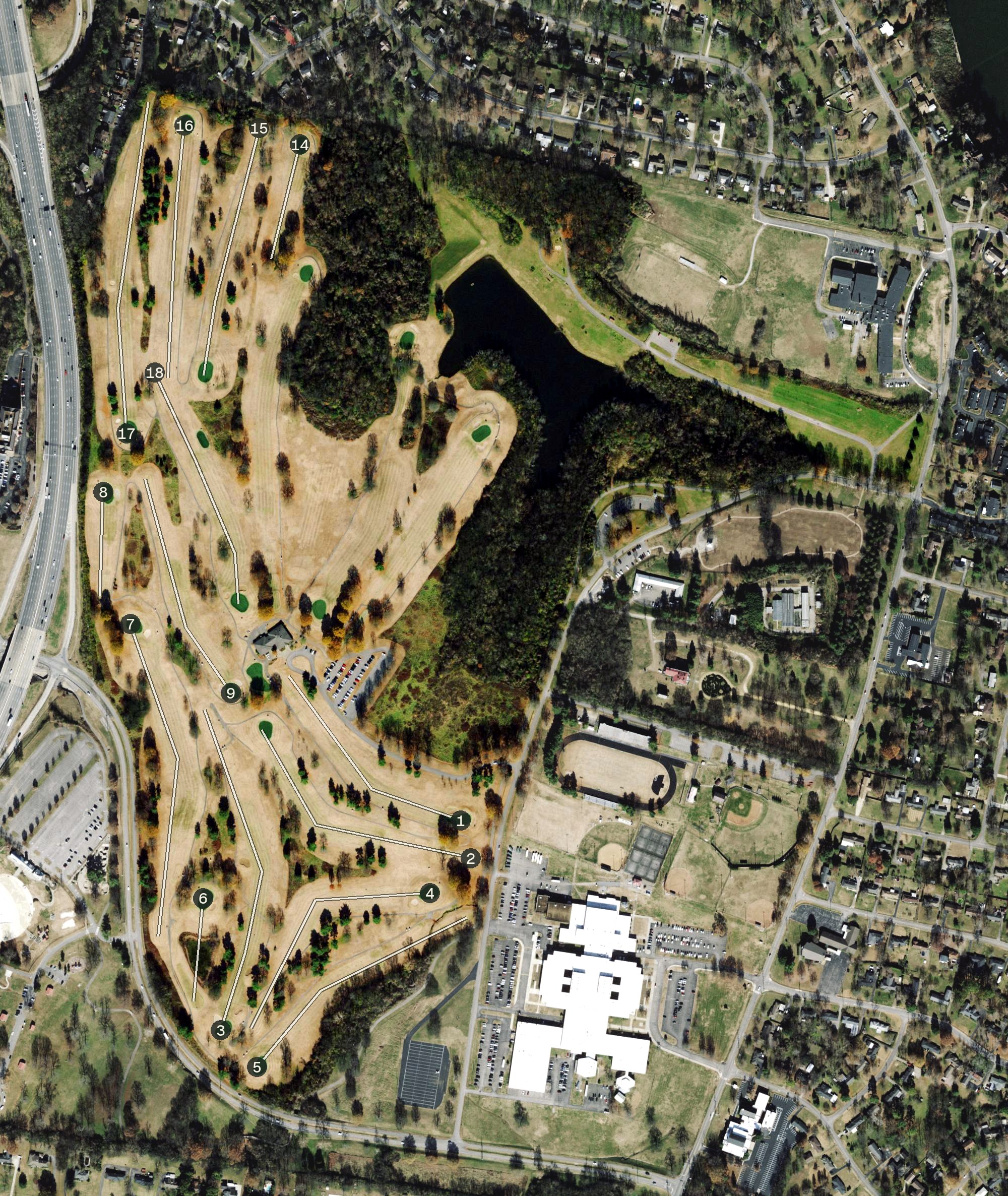 Aerial view of Two Rivers Golf Course, TN
