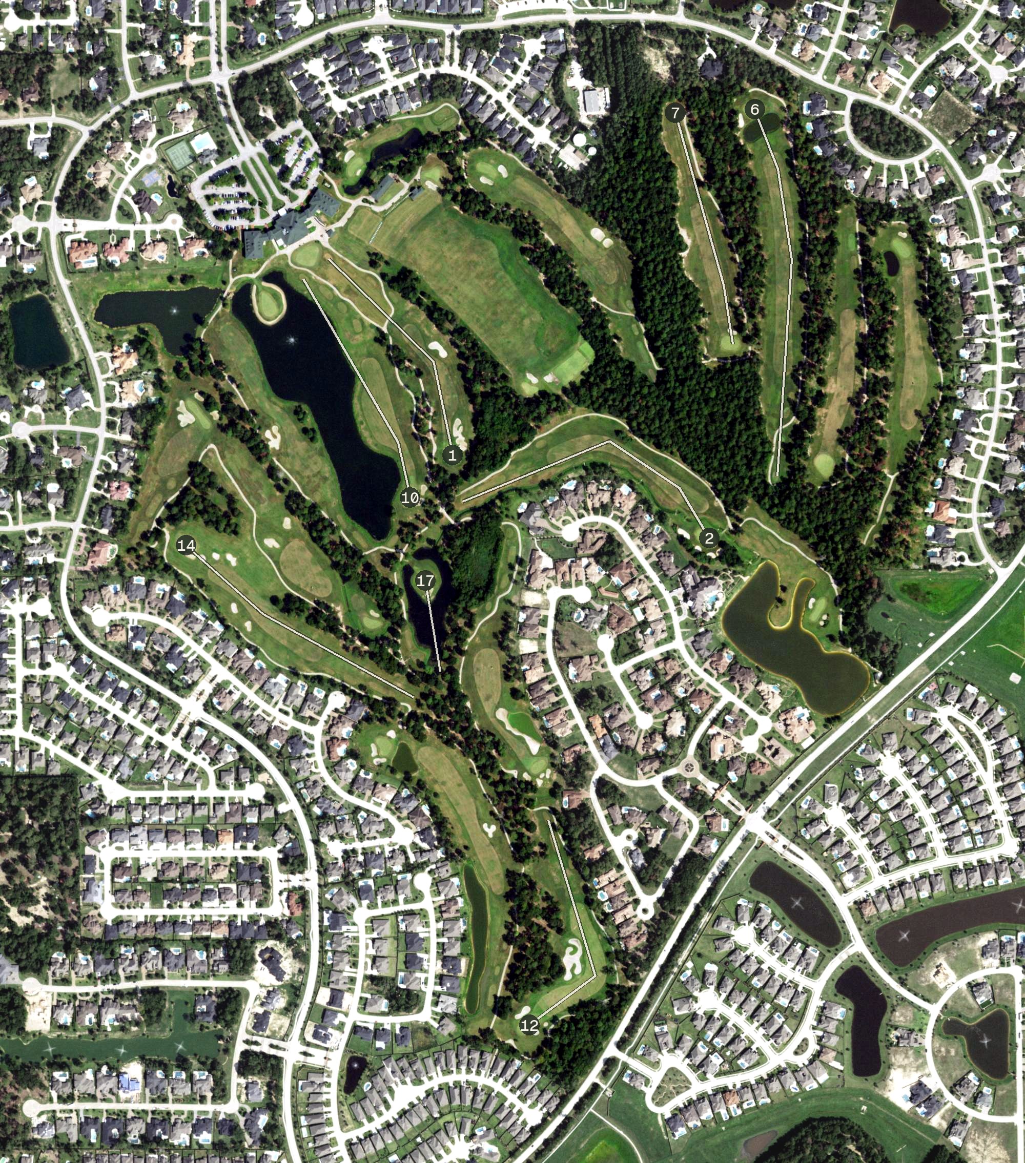 Aerial view of Augusta Pines Golf Course, TX