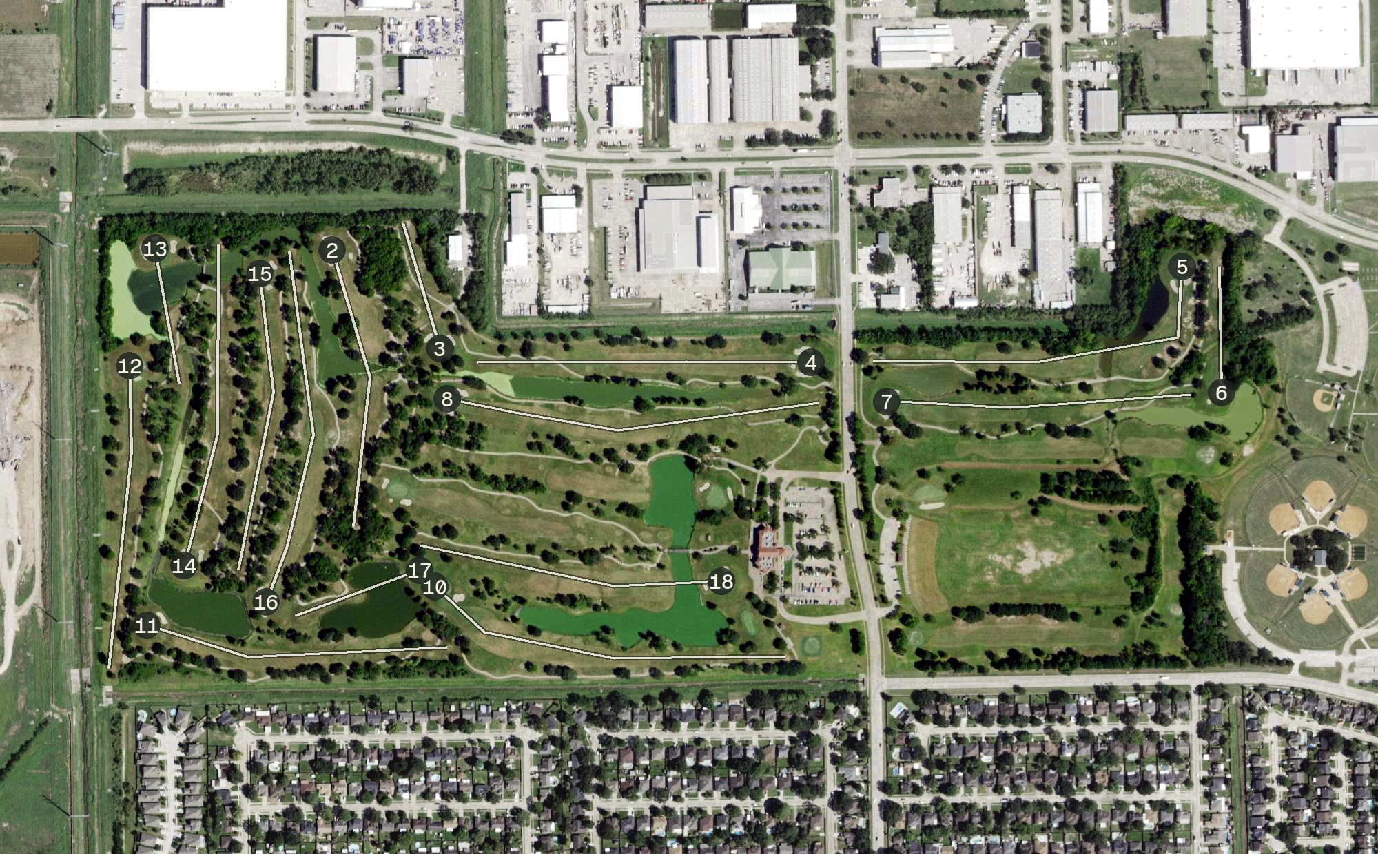 Aerial view of Battleground Golf Course at Deer Park, TX