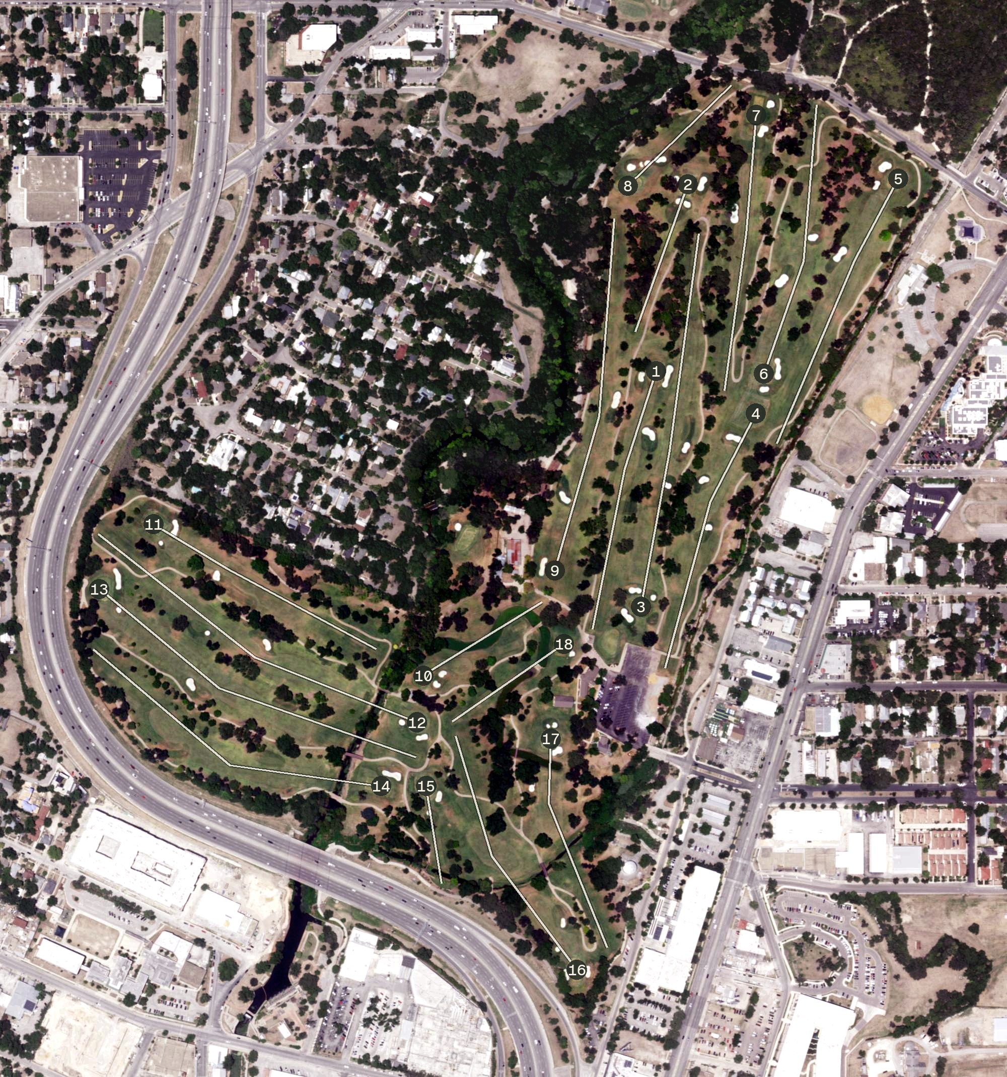 Aerial view of Brackenridge Golf Course, TX