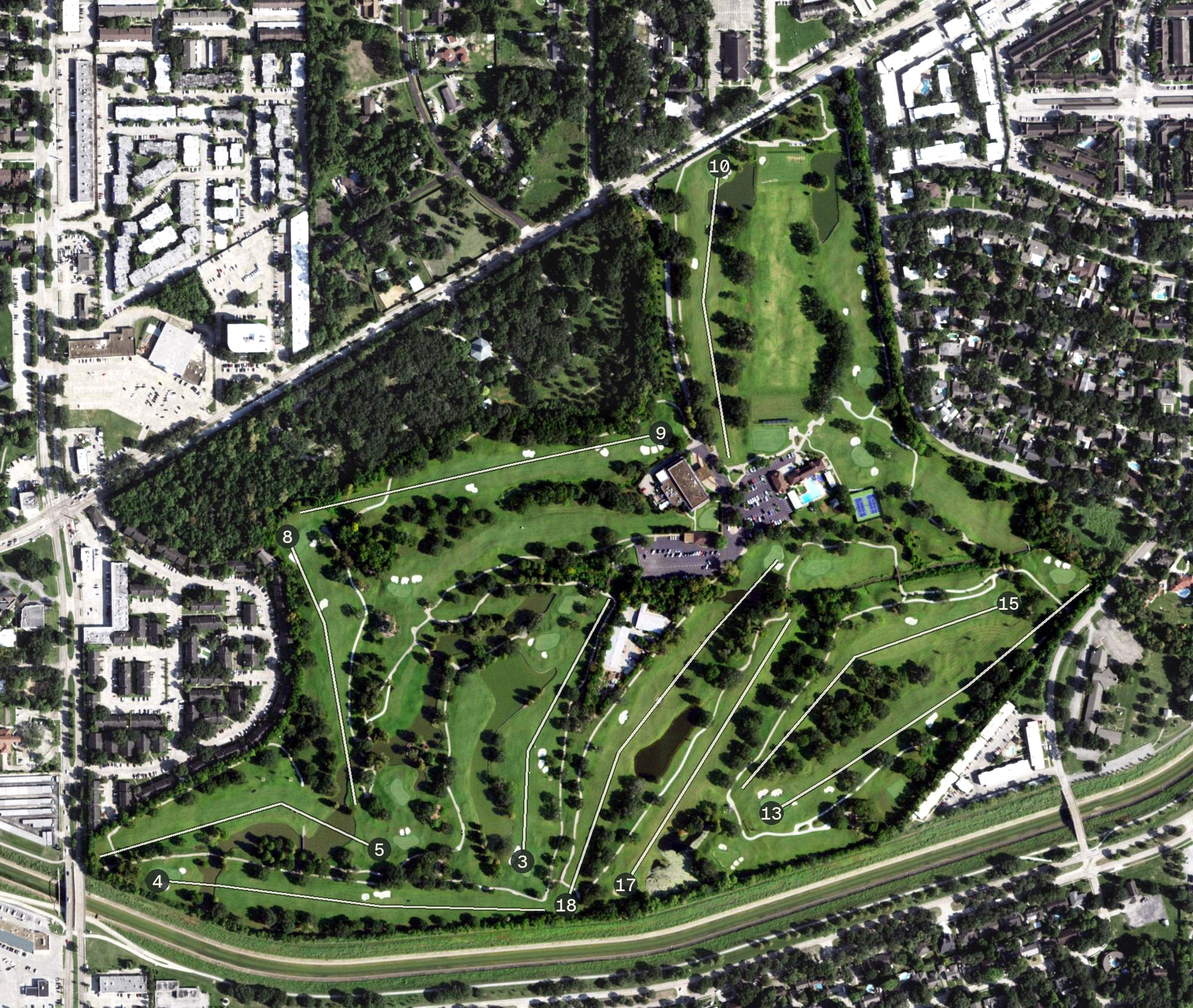 Aerial view of BraeBurn Country Club, TX