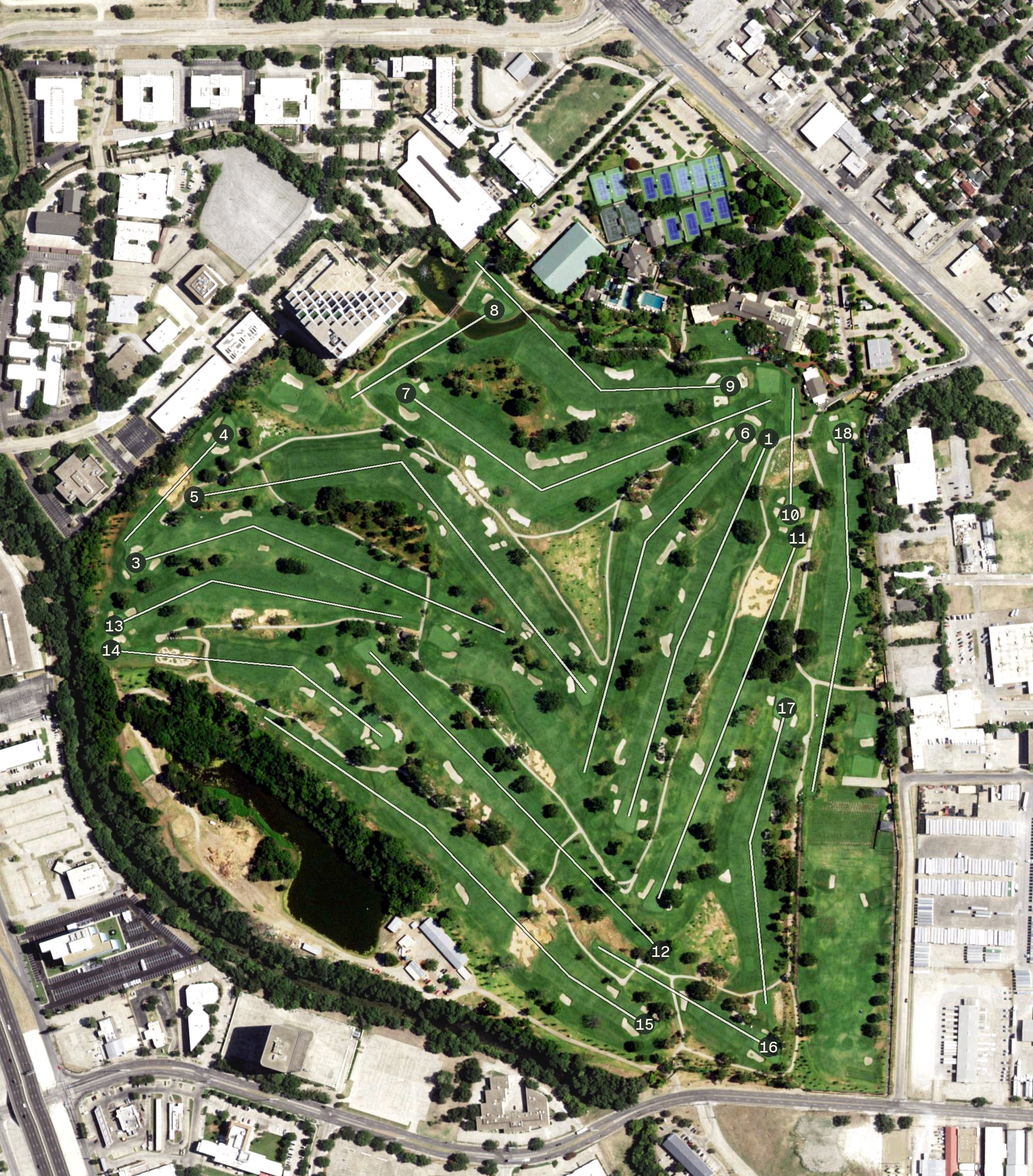 Aerial view of Brook Hollow Golf Club, TX