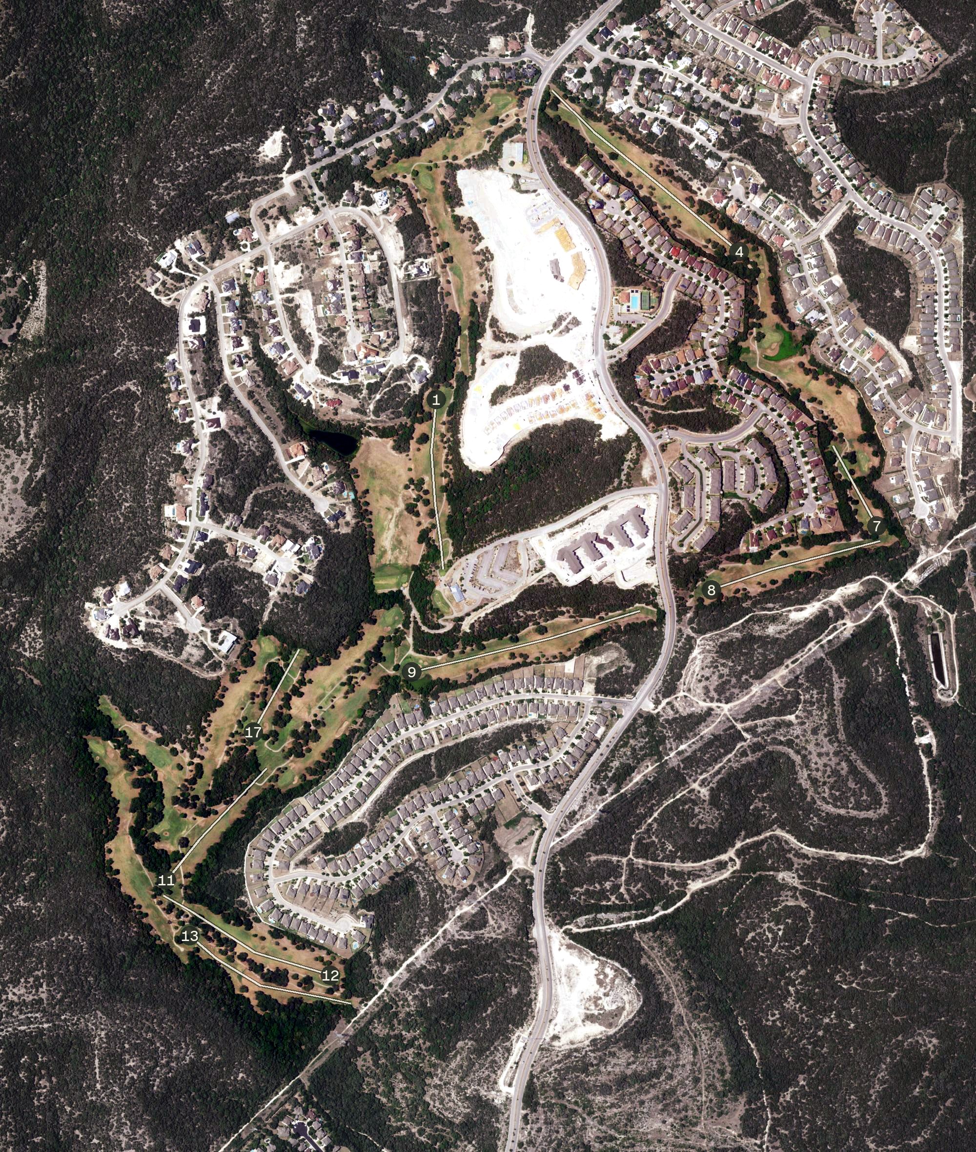 Aerial view of Cedar Creek Golf Course, TX