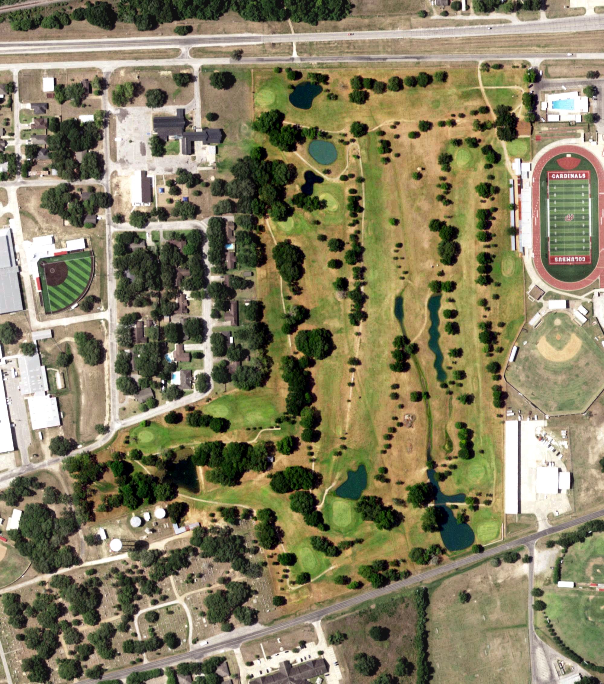 Aerial view of Columbus Municipal Golf Course, TX
